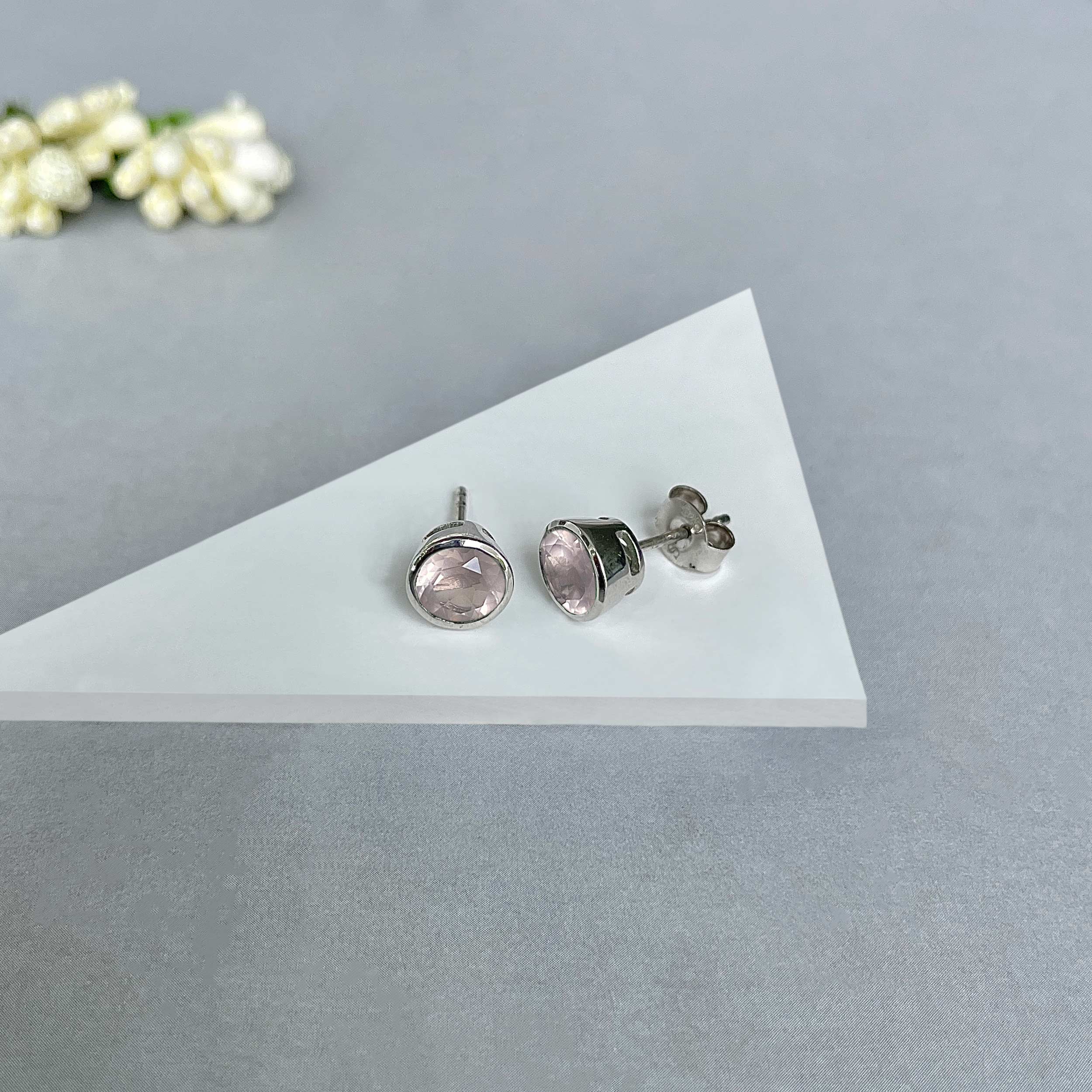 Rose Quartz Stud Earrings-(RSQ-SE-1426.)