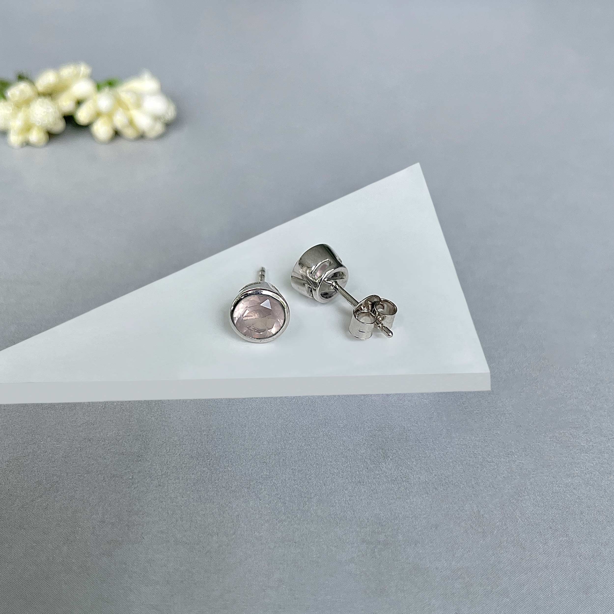Rose Quartz Stud Earrings-(RSQ-SE-1426.)