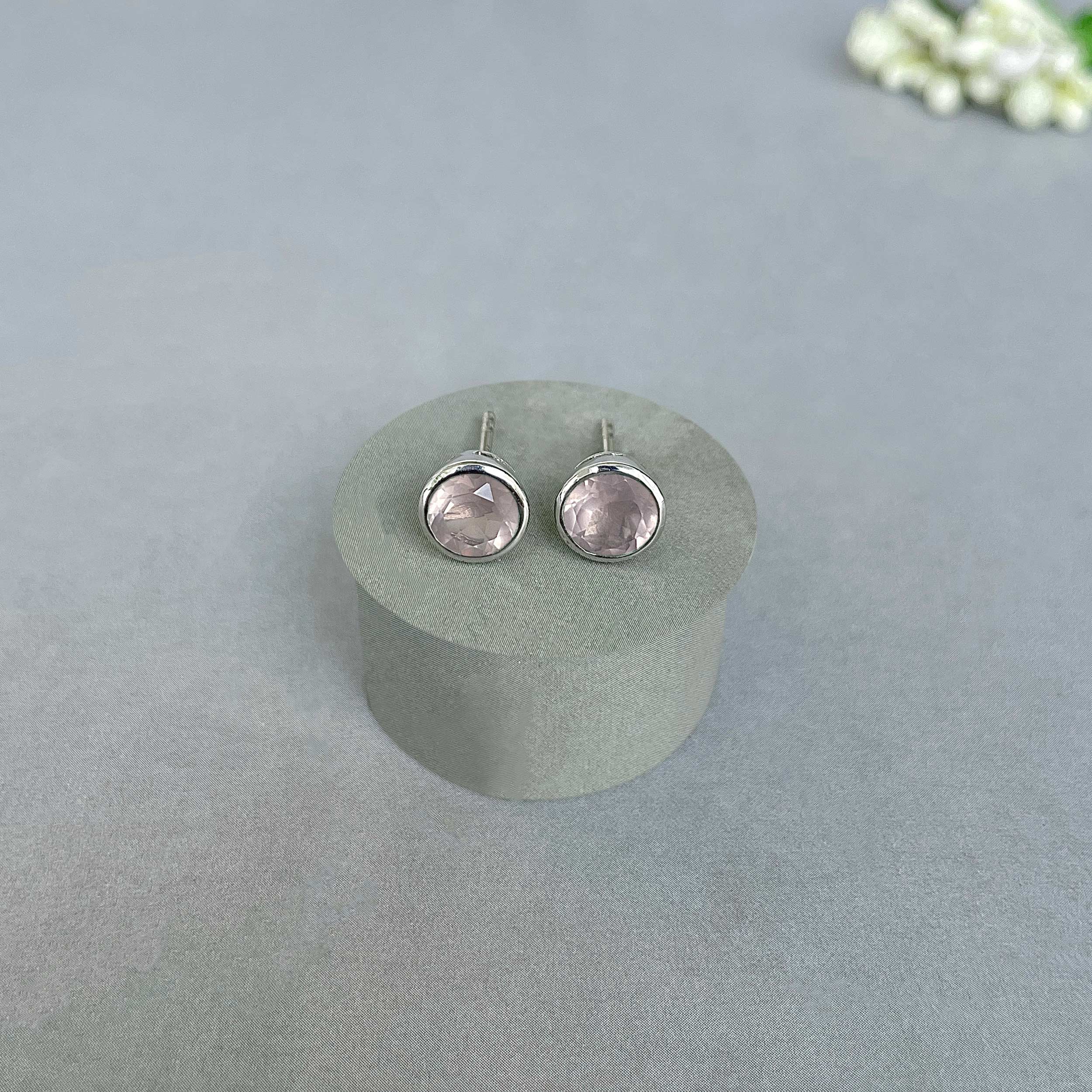 Rose Quartz Stud Earrings-(RSQ-SE-1426.)