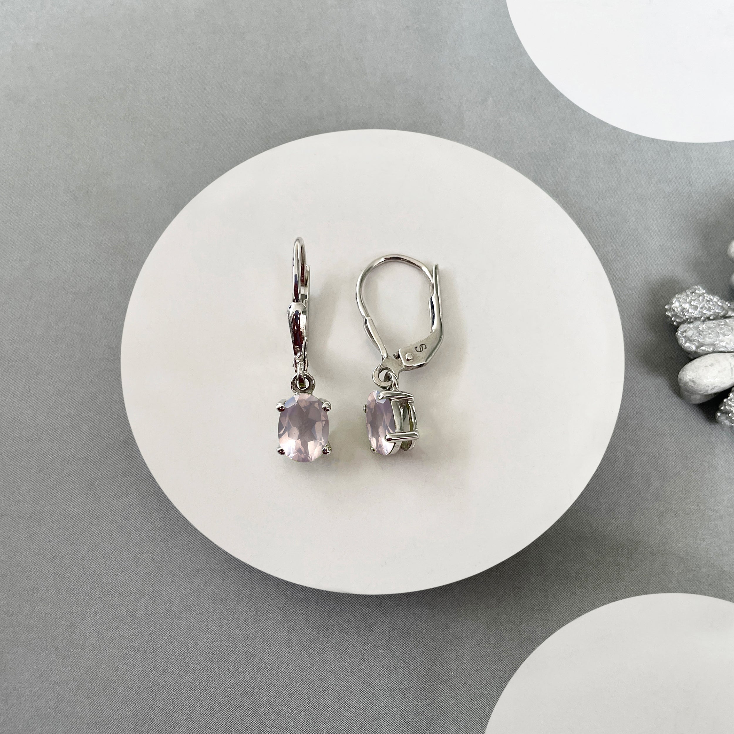 Rose Quartz Leverback Earring-(RSQ-SE-670.)