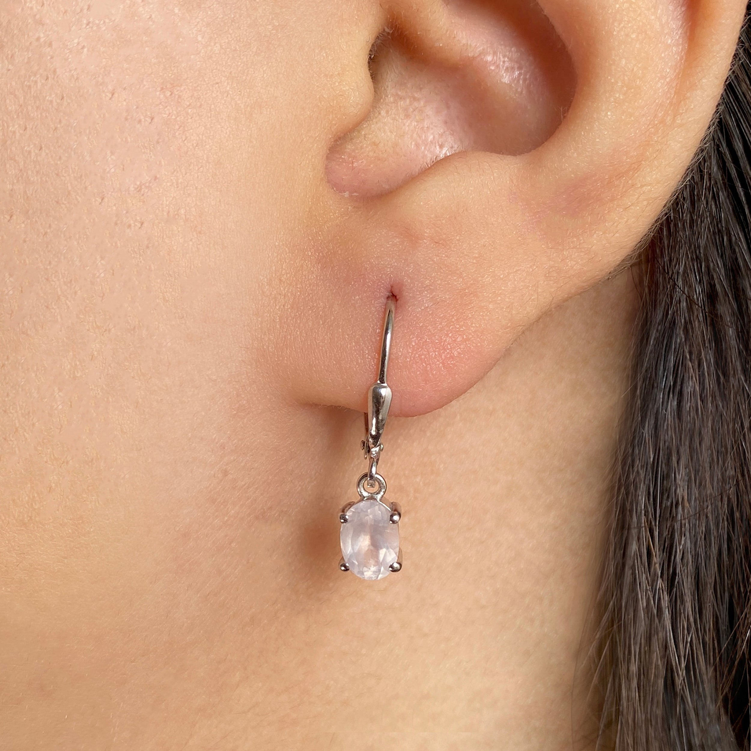 Rose Quartz Leverback Earring-(RSQ-SE-670.)