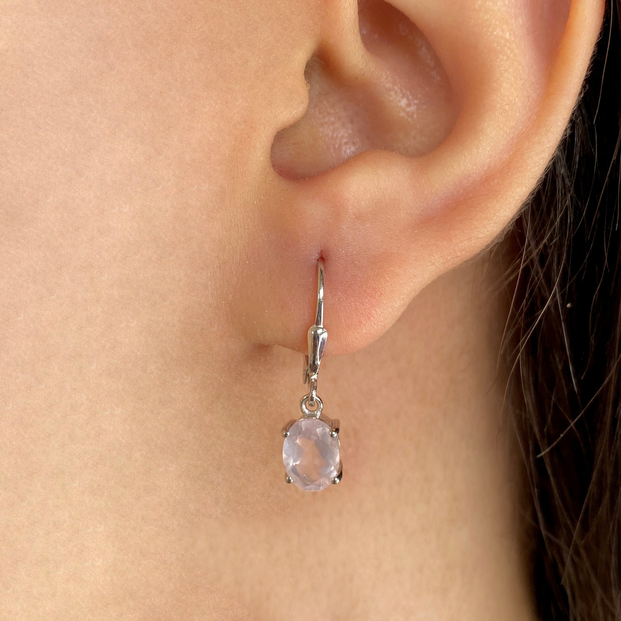 Rose Quartz Leverback Earring-(RSQ-SE-673.)
