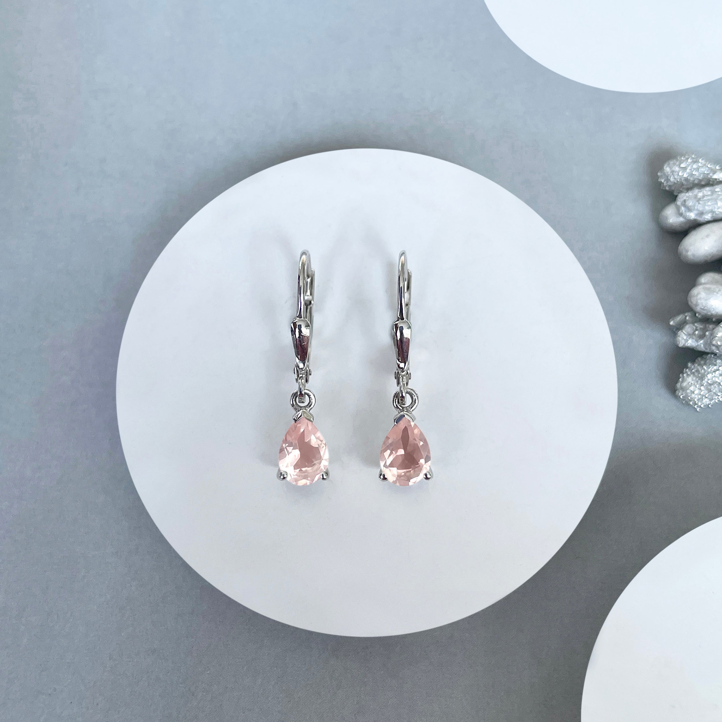 Rose Quartz Leverback Earring-(RSQ-SE-676.)