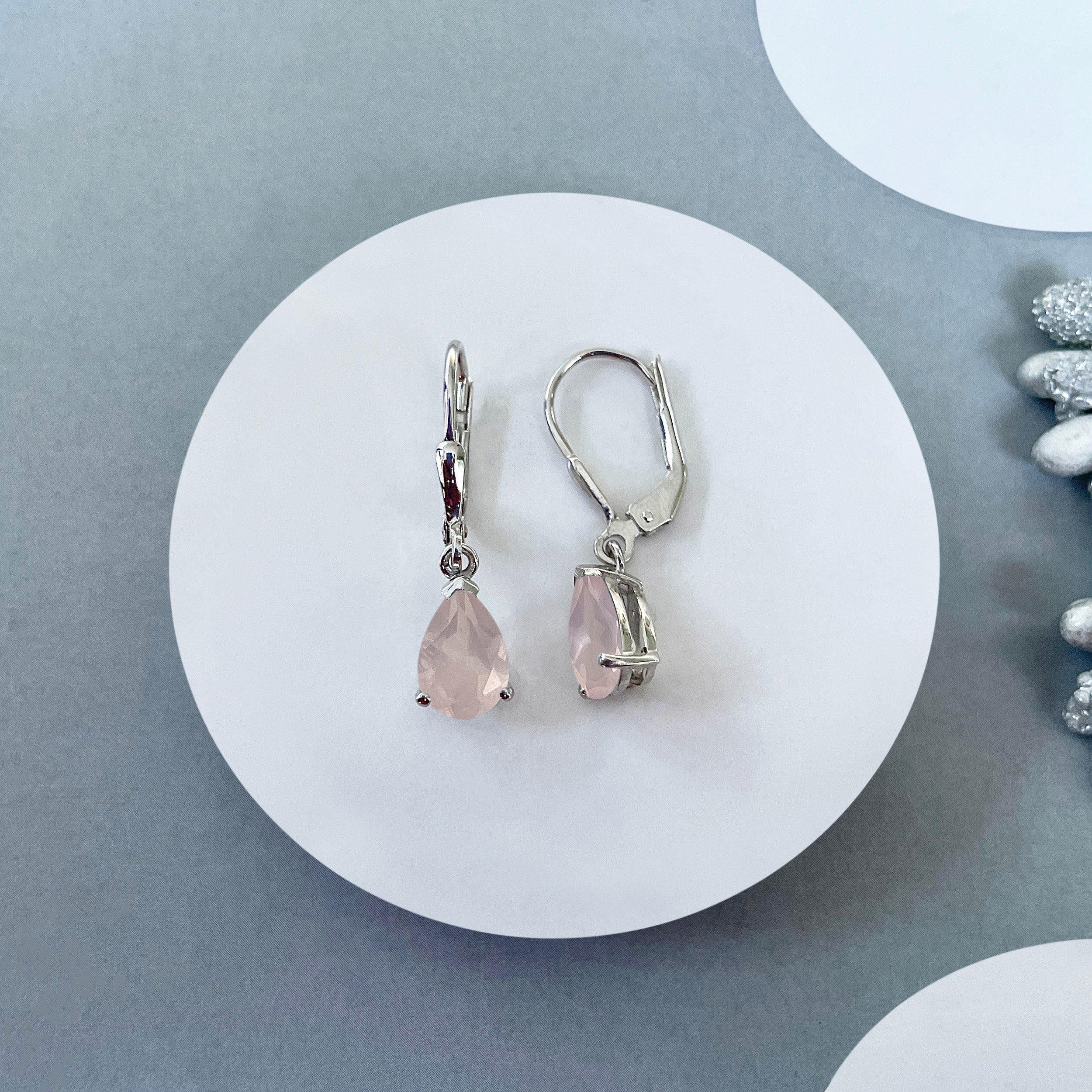 Rose Quartz Leverback Earring-(RSQ-SE-677.)
