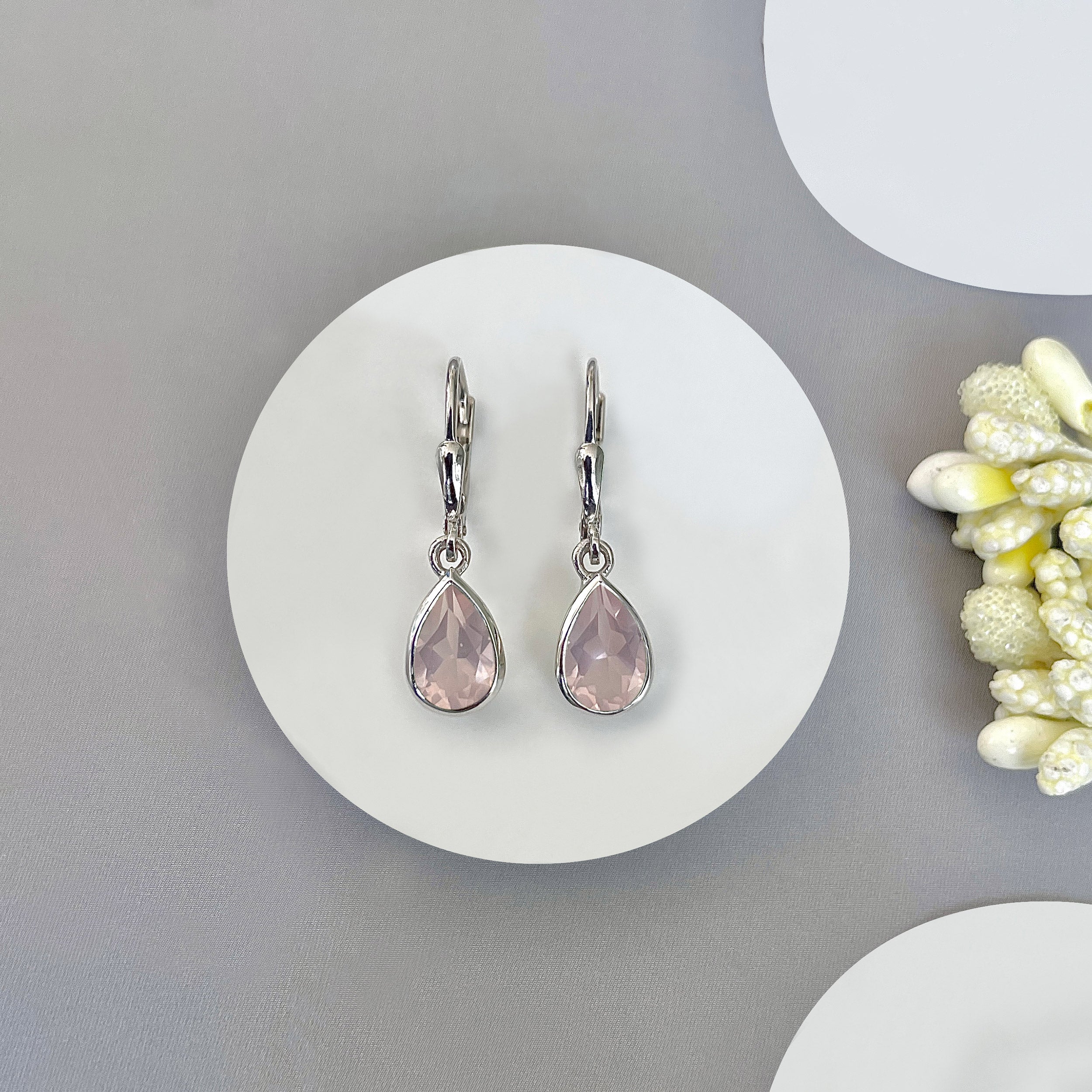 Rose Quartz Leverback Earring-(RSQ-SE-679.)