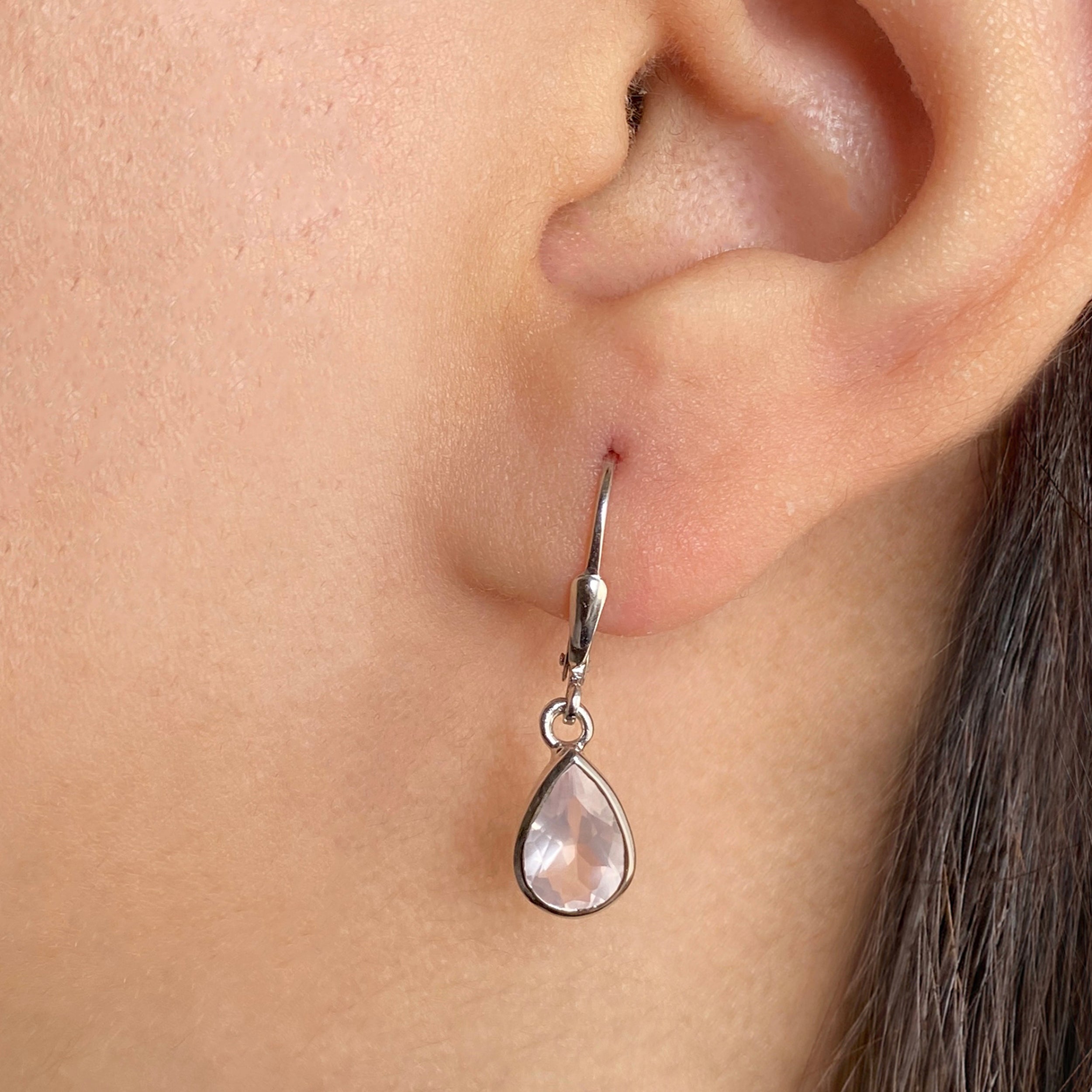 Rose Quartz Leverback Earring-(RSQ-SE-679.)