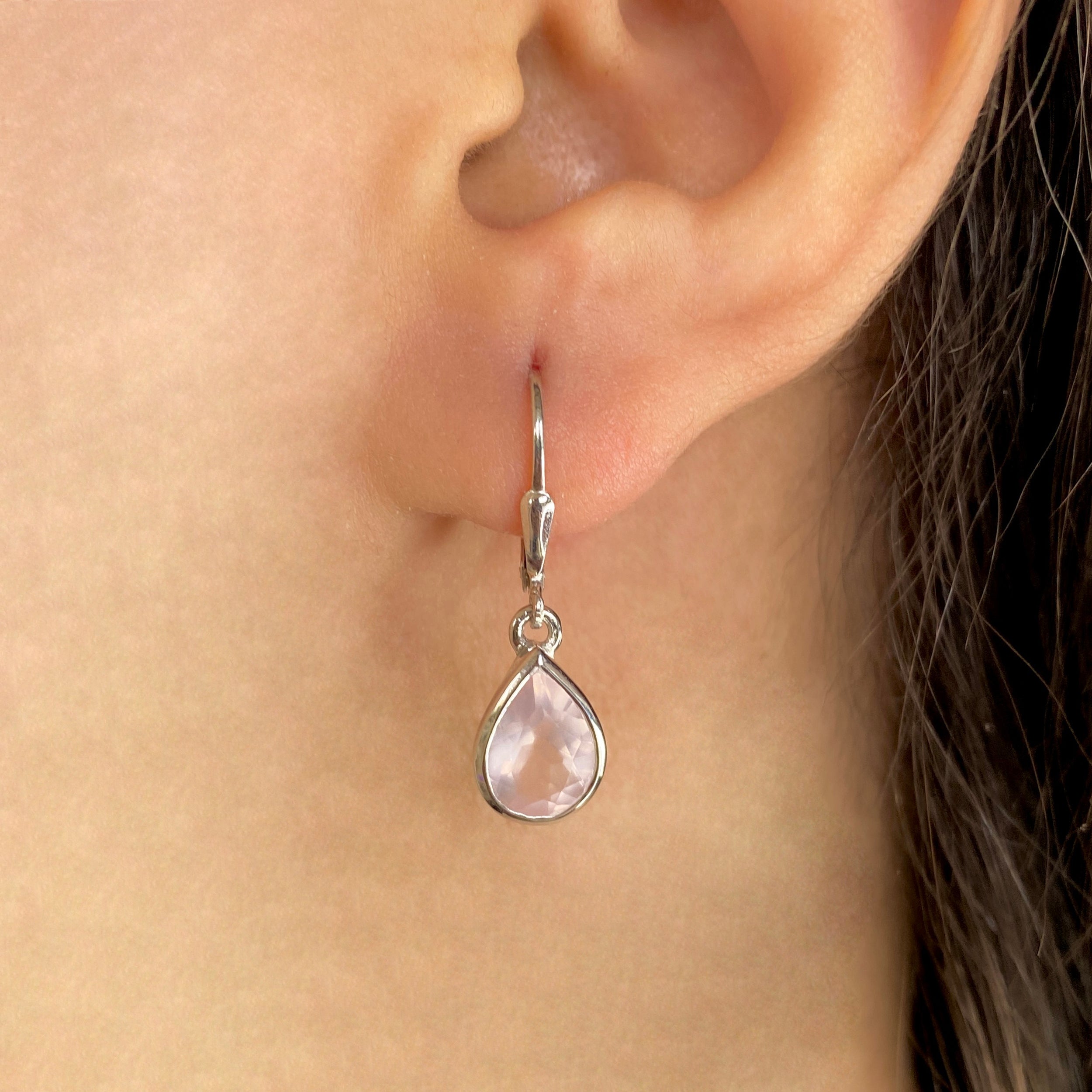 Rose Quartz Leverback Earring-(RSQ-SE-742.)