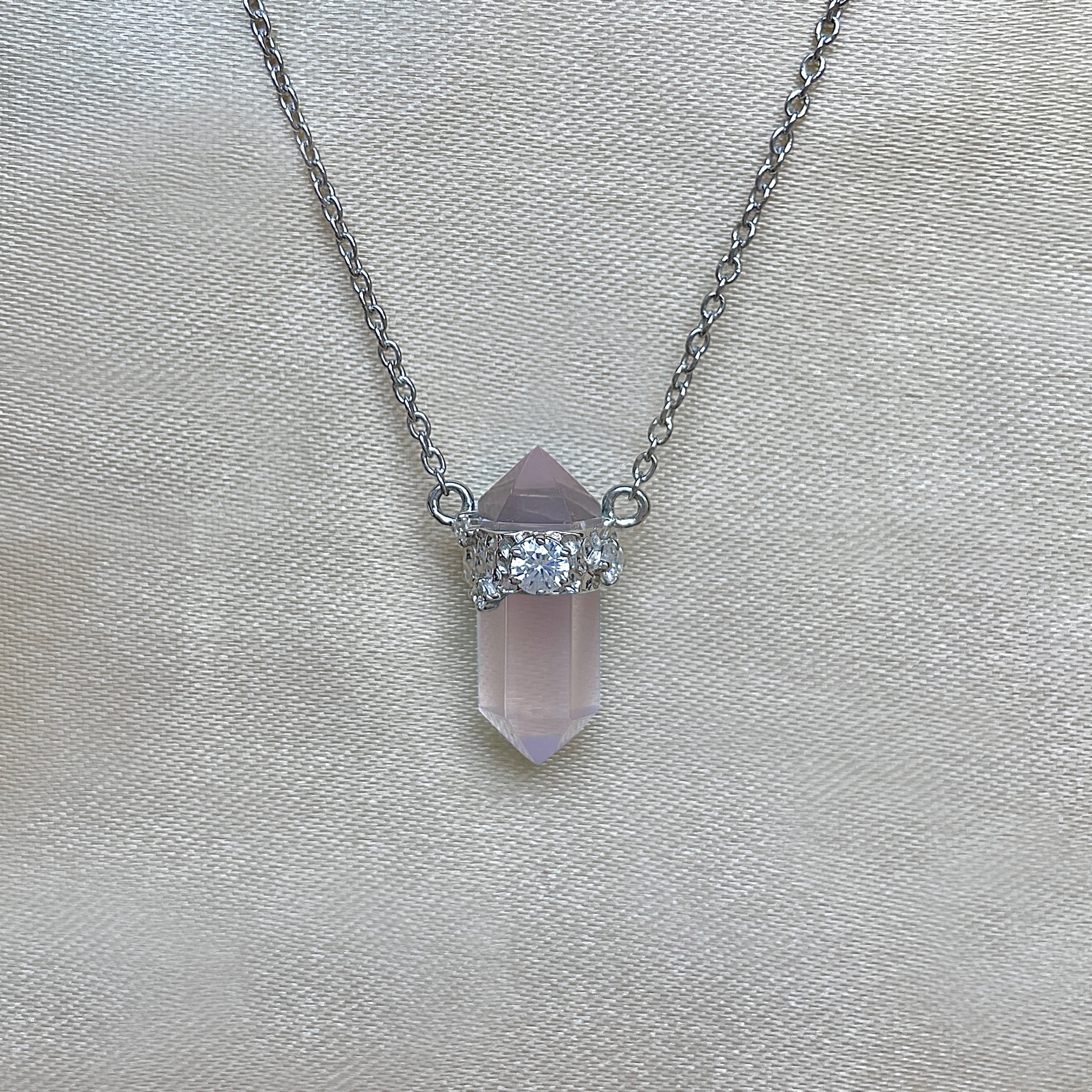 Rose Quartz & White Topaz Pencil Necklace-(RSQ-RDN-136.)