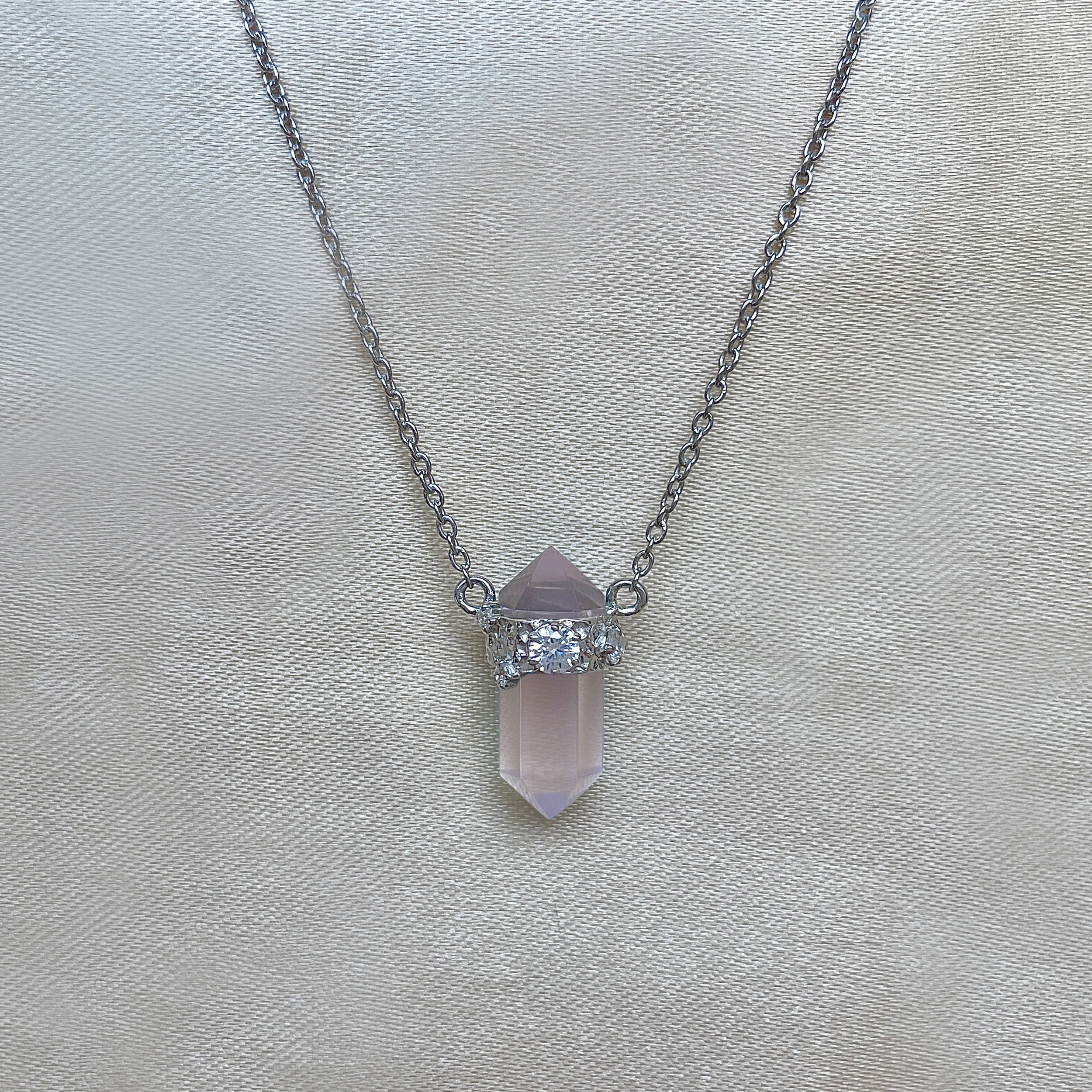 Rose Quartz & White Topaz Pencil Necklace-(RSQ-SN-136.)
