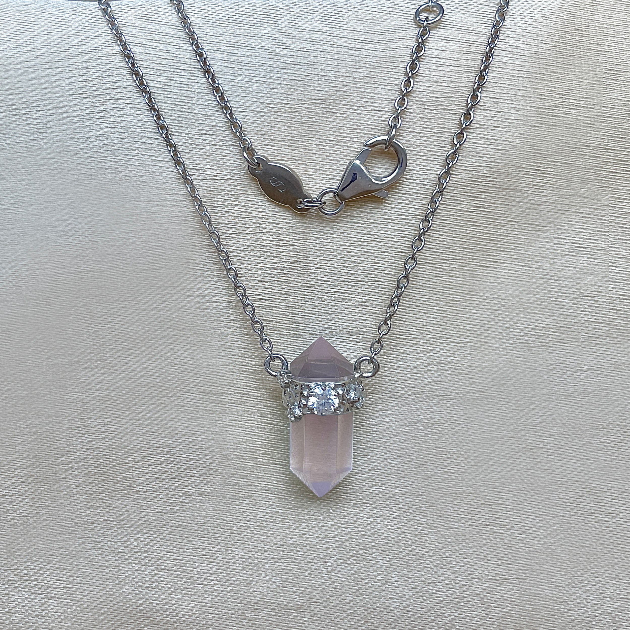 Rose Quartz & White Topaz Pencil Necklace-(RSQ-SN-136.)