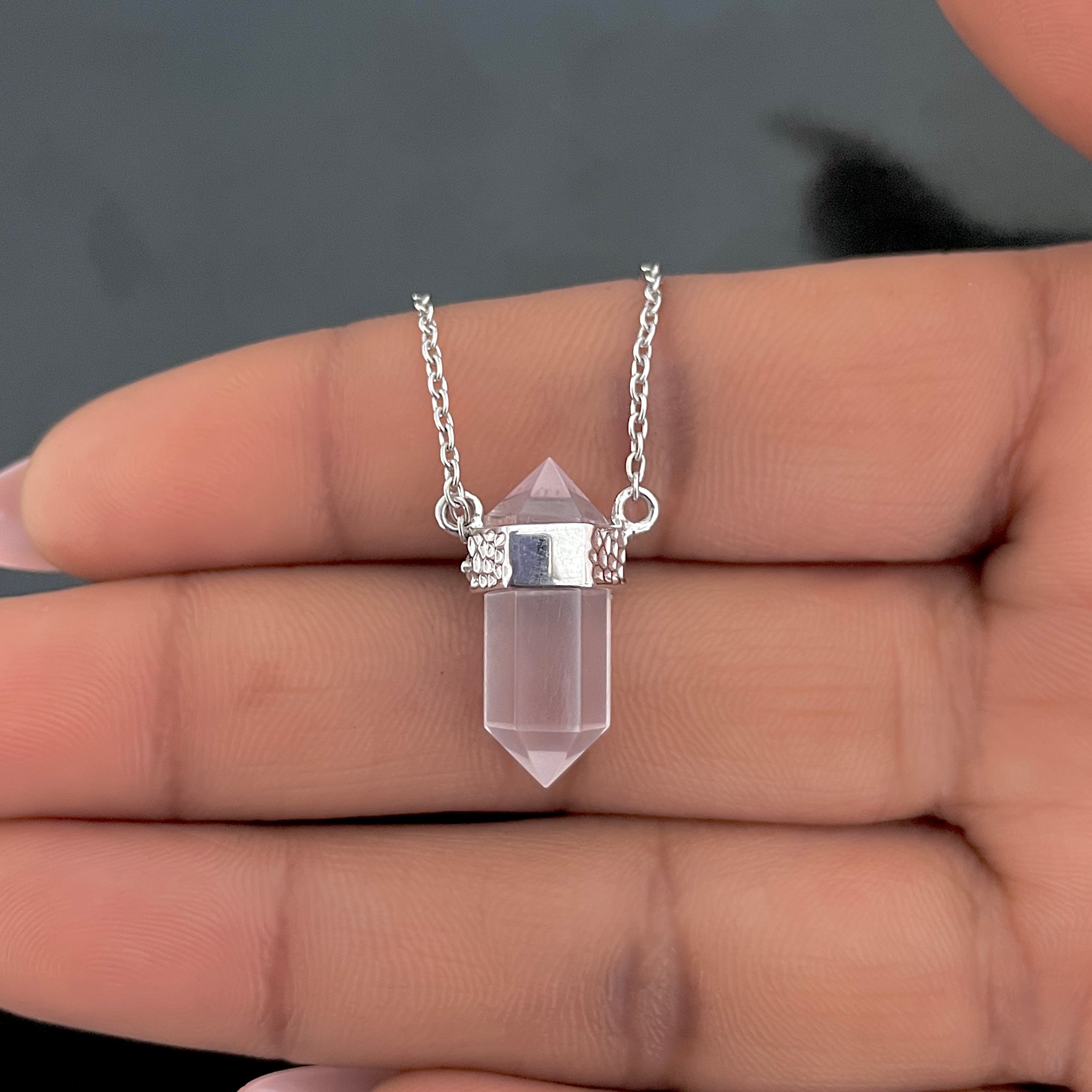 Rose Quartz & White Topaz Pencil Necklace-(RSQ-RDN-136.)