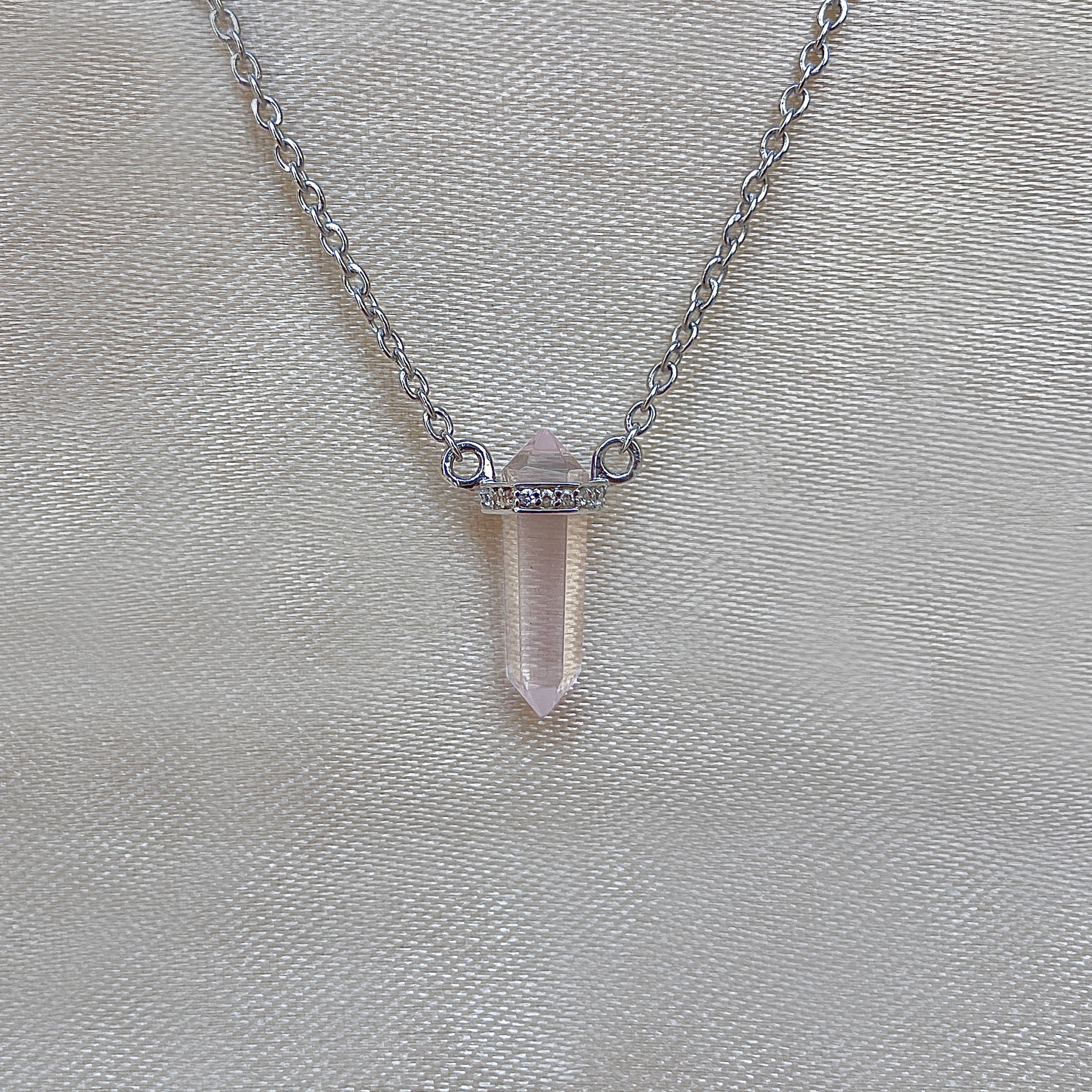 Rose Quartz & White Topaz Pencil Necklace-(RSQ-RN-84.)