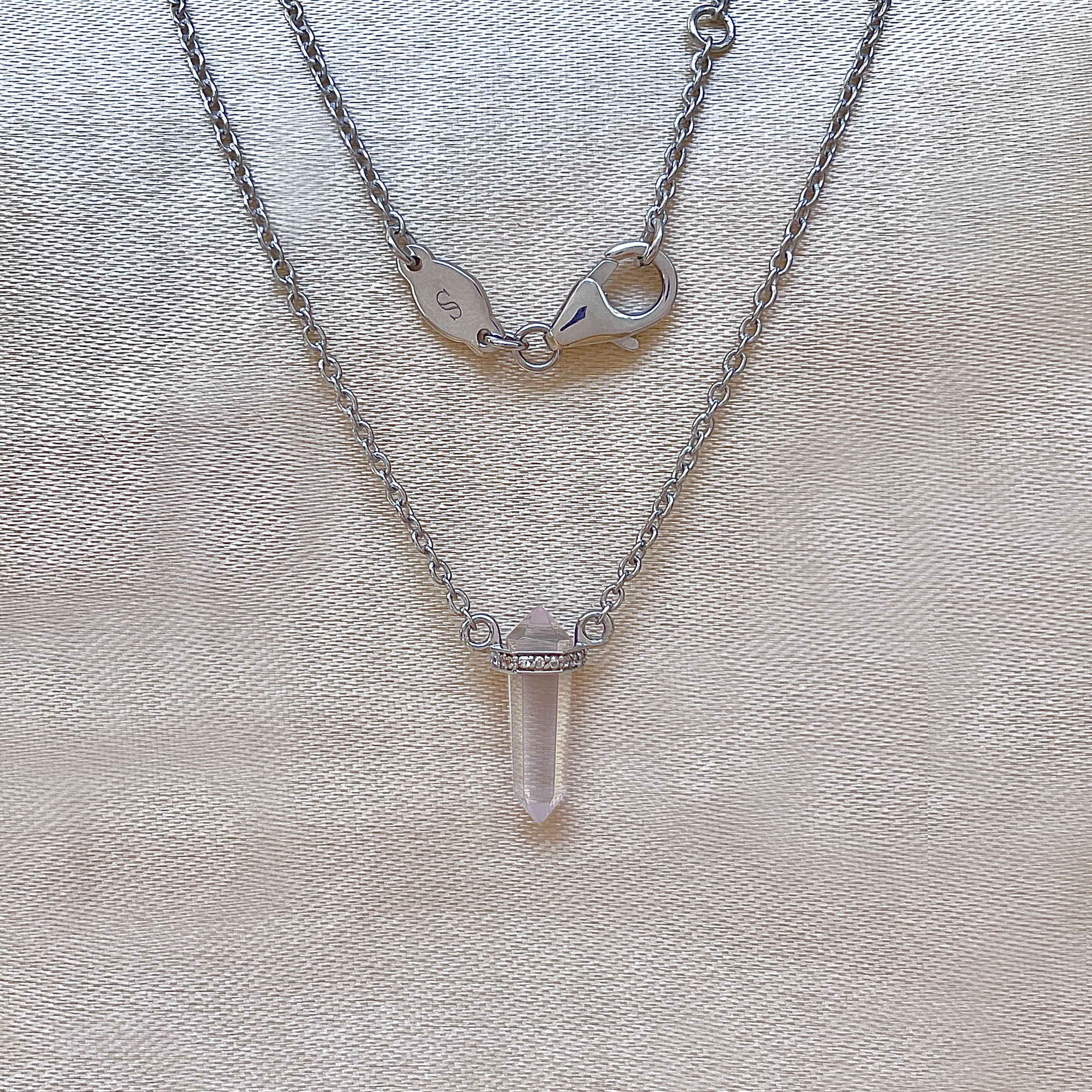 Rose Quartz & White Topaz Pencil Necklace-(RSQ-SN-84.)