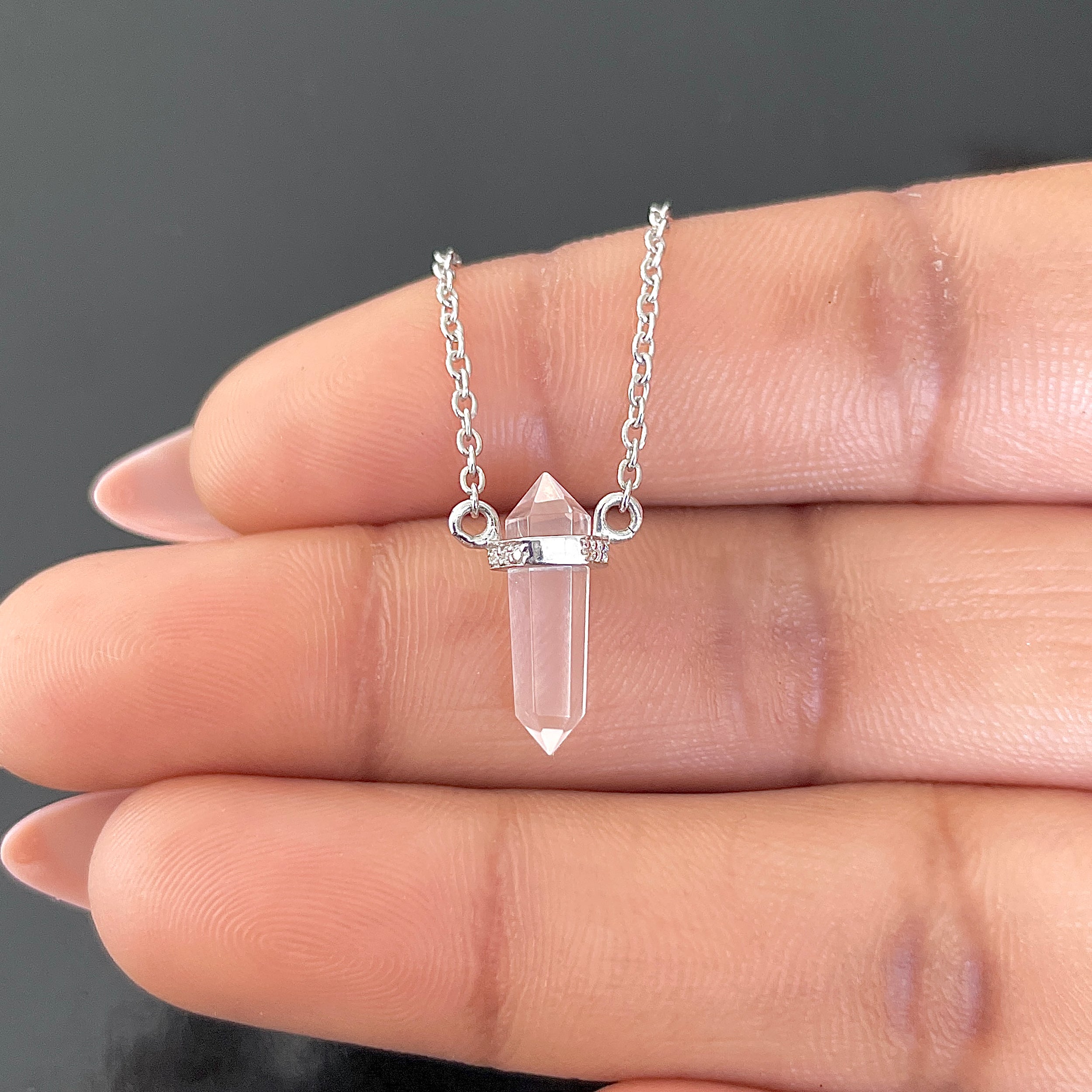 Rose Quartz & White Topaz Pencil Necklace-(RSQ-RN-84.)