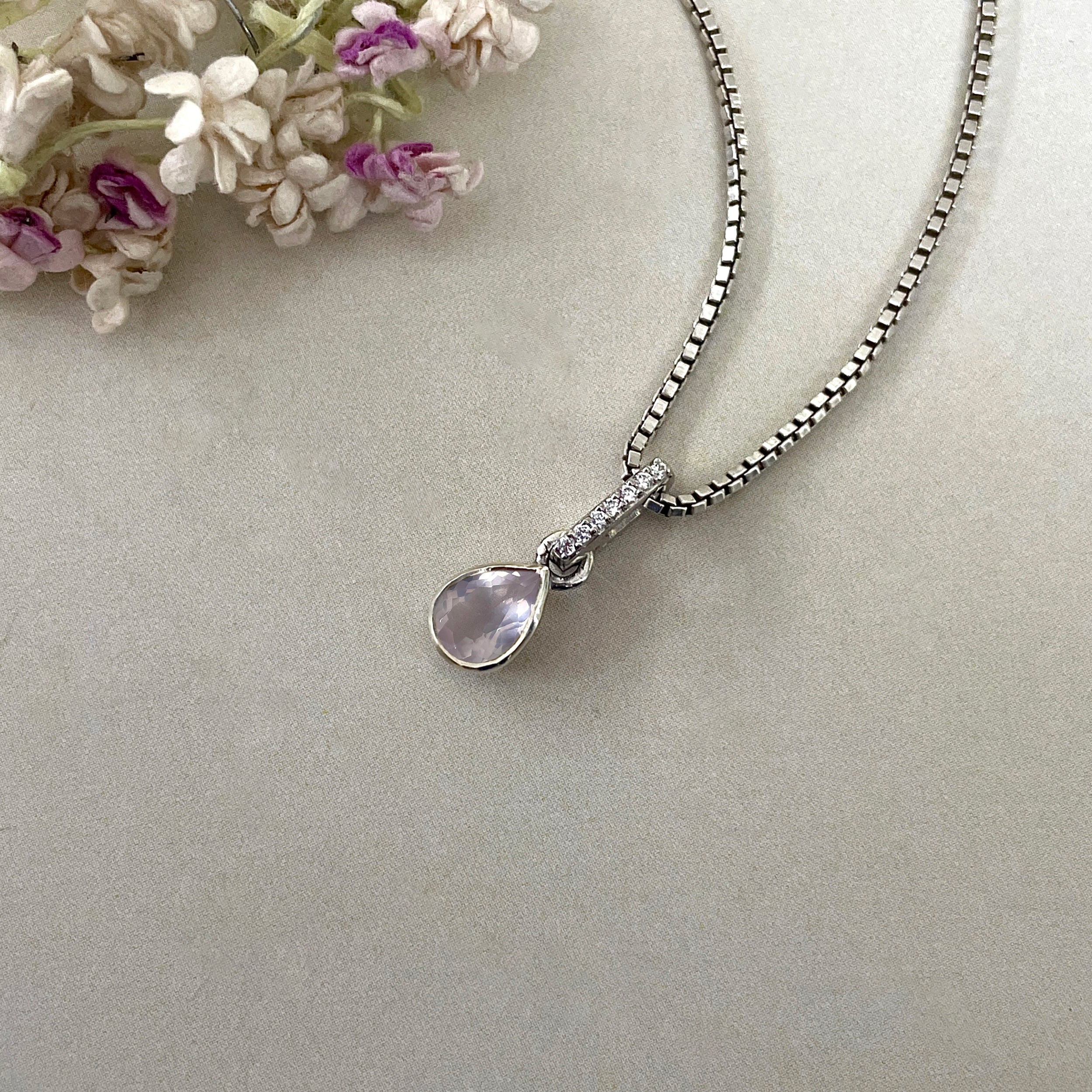 Rose Quartz & White Topaz Pendant-(RSQ-SP-779.)