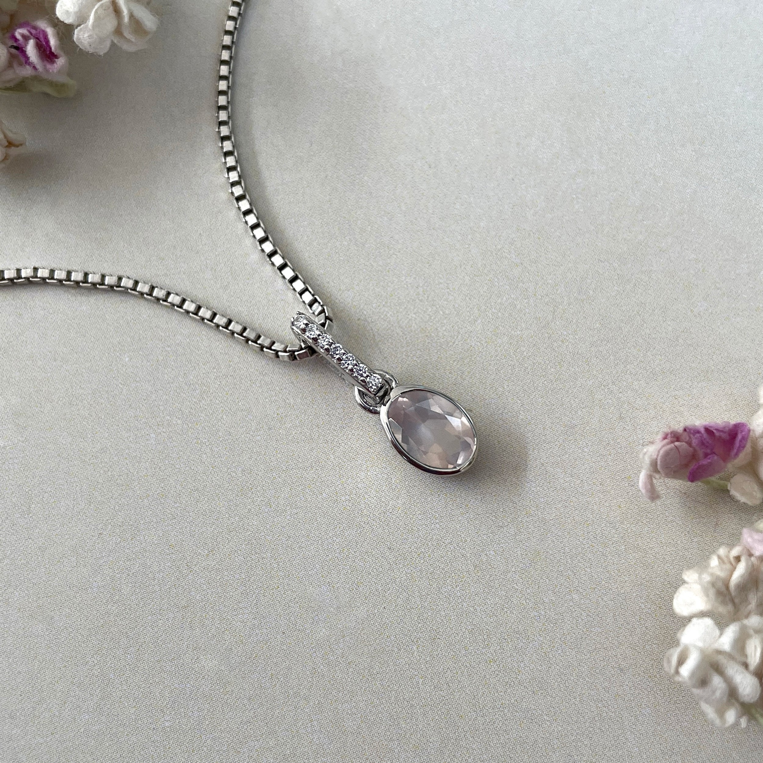 Rose Quartz & White Topaz Pendant-(RSQ-SP-780.)