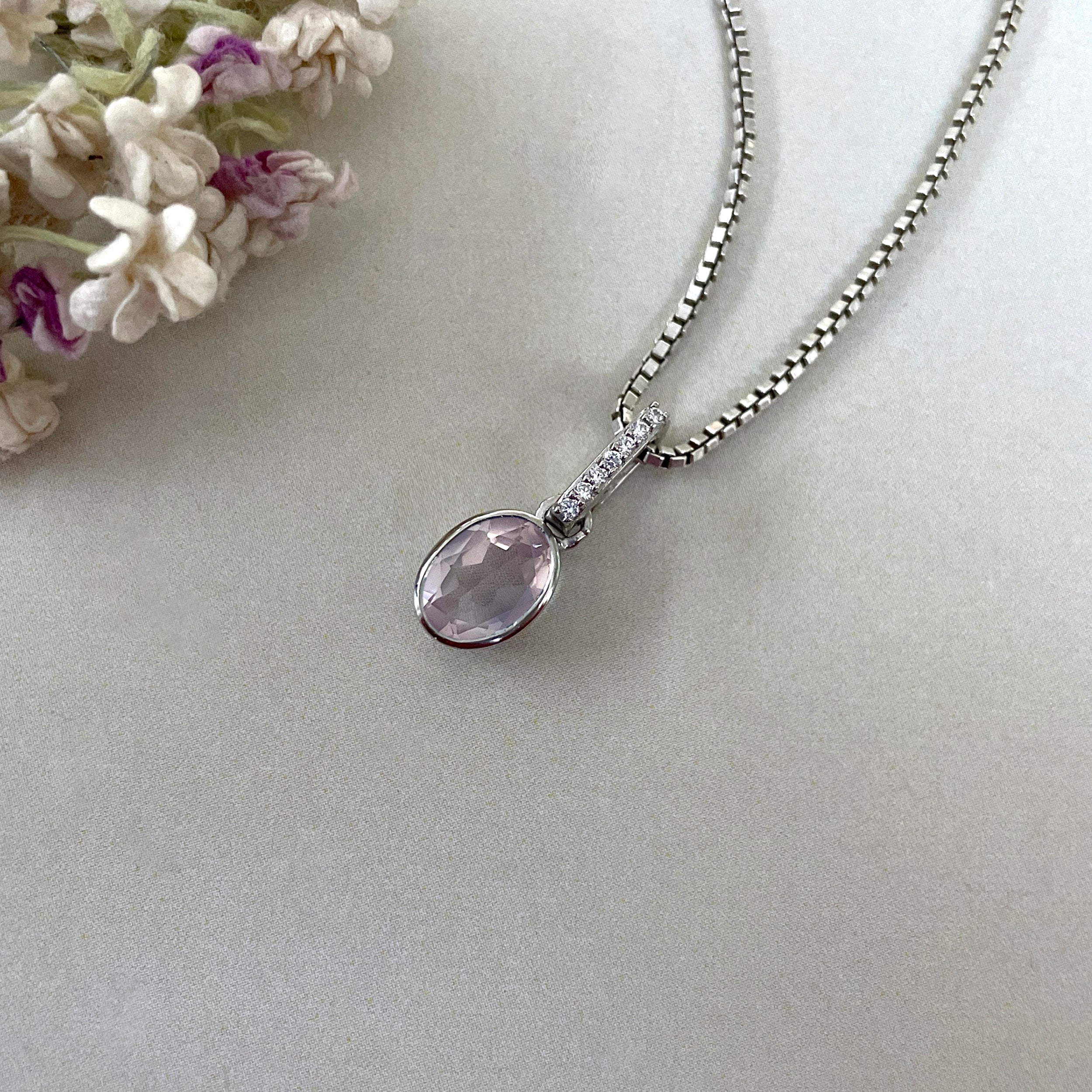 Rose Quartz & White Topaz Pendant-(RSQ-SP-792.)