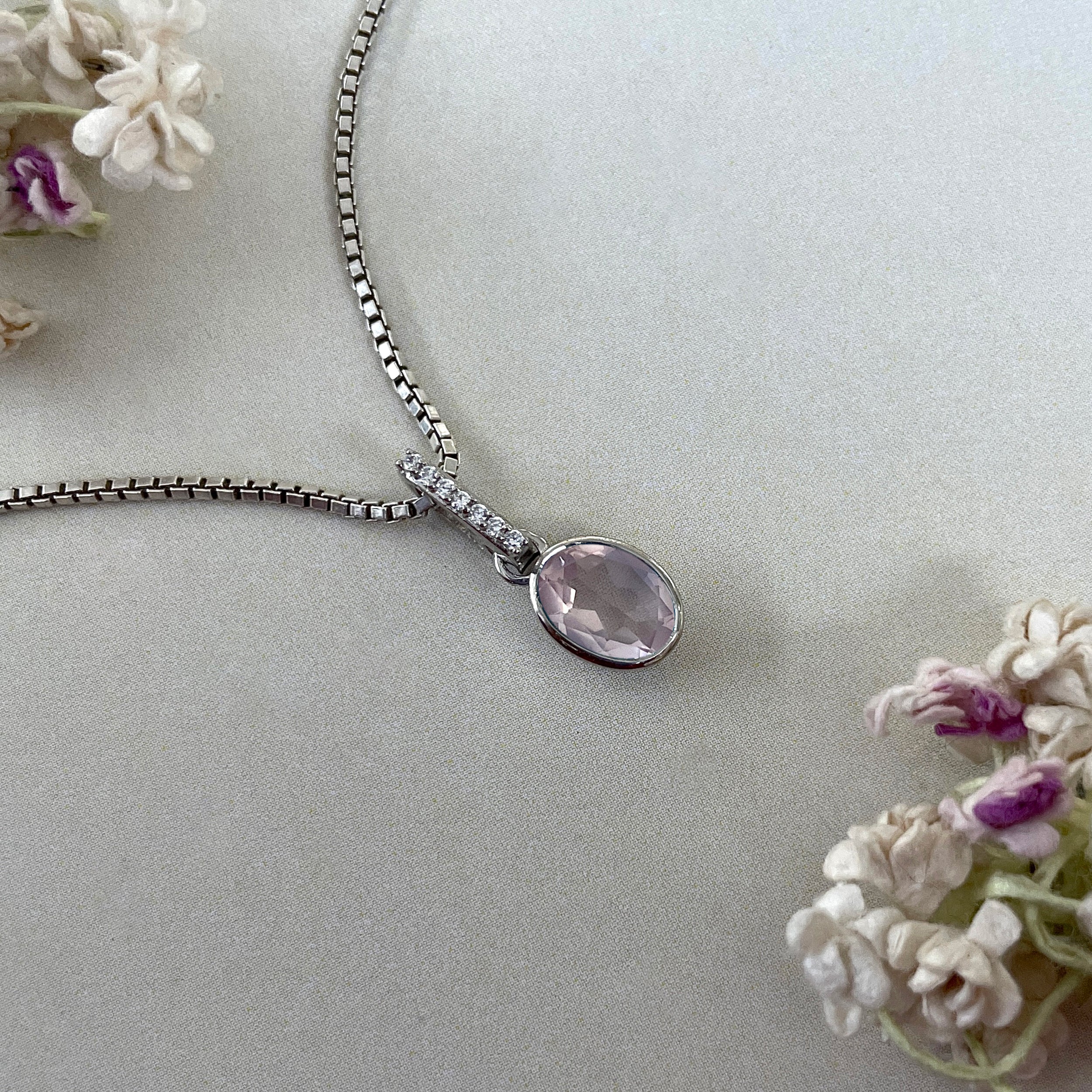 Rose Quartz & White Topaz Pendant-(RSQ-SP-792.)