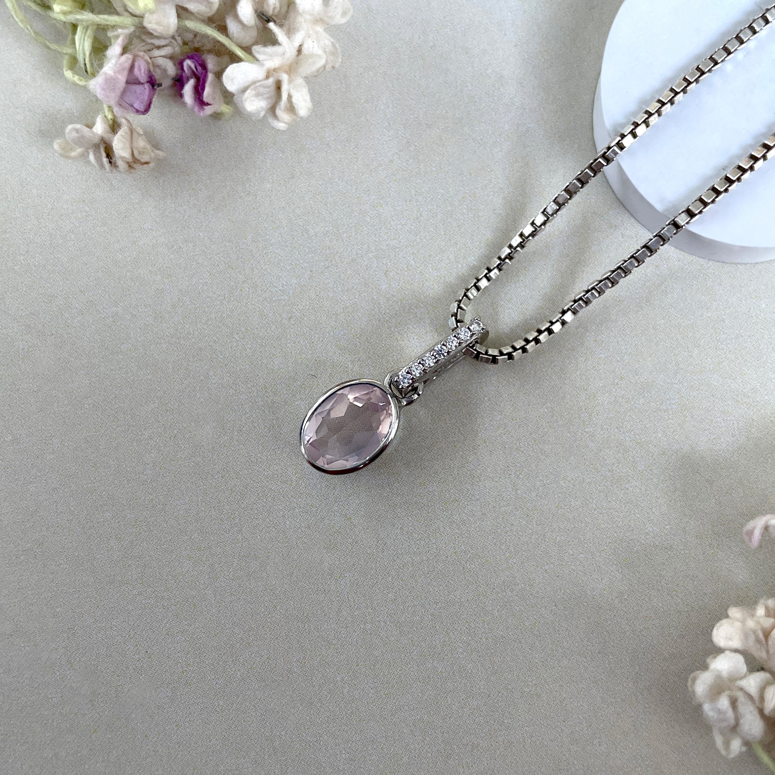 Rose Quartz & White Topaz Pendant-(RSQ-SP-792.)