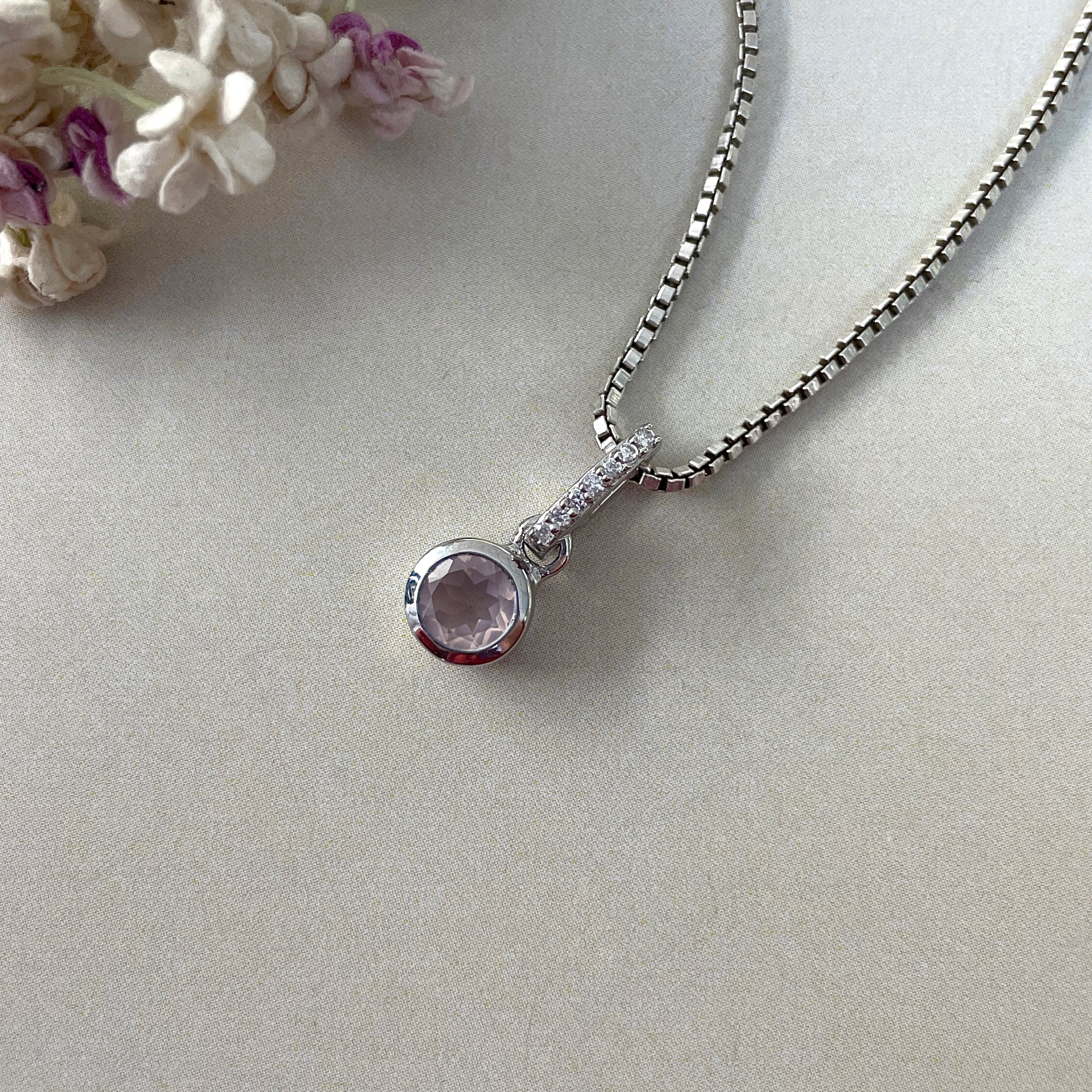 Rose Quartz & White Topaz Pendant-(RSQ-SP-957.)