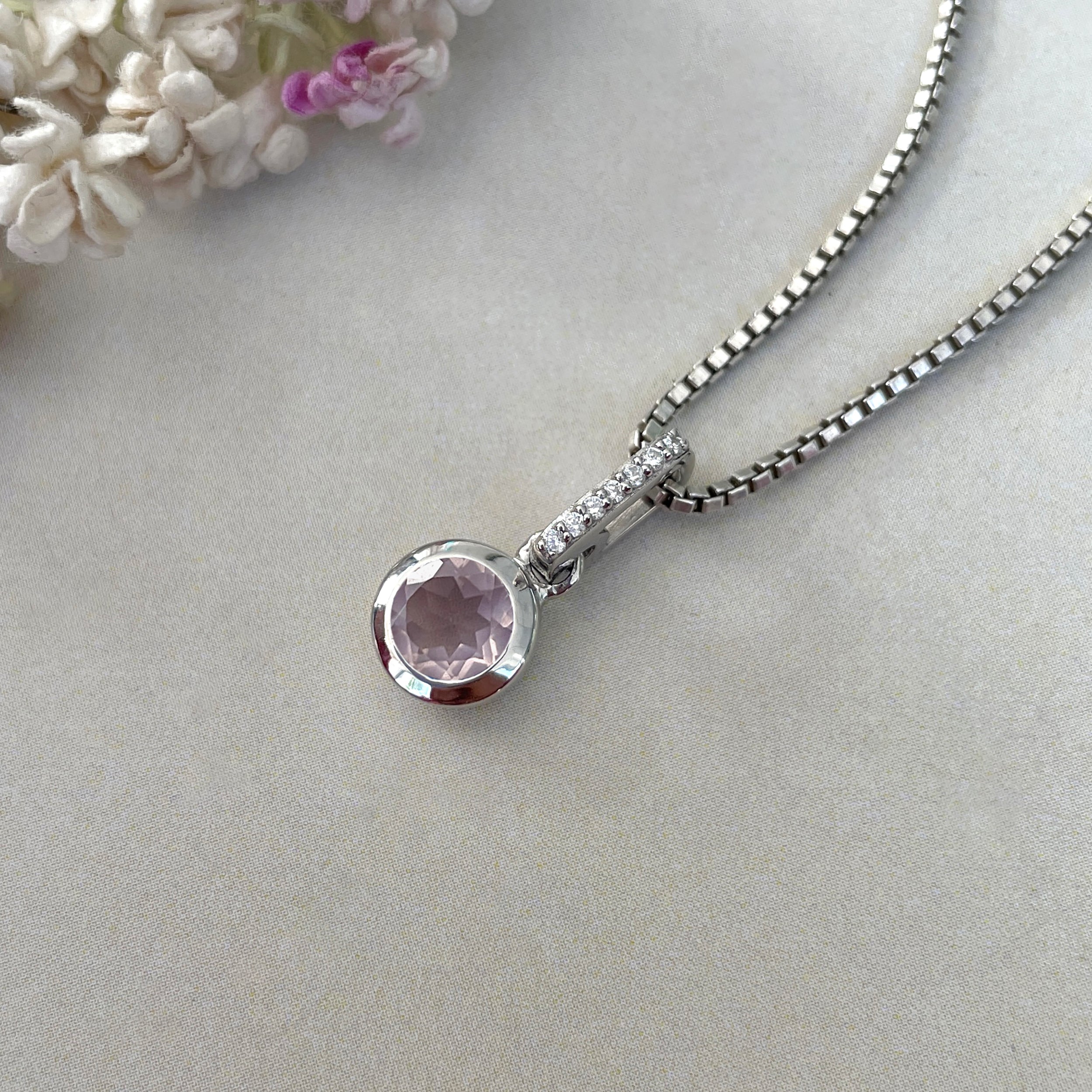 Rose Quartz & White Topaz Pendant-(RSQ-SP-958.)