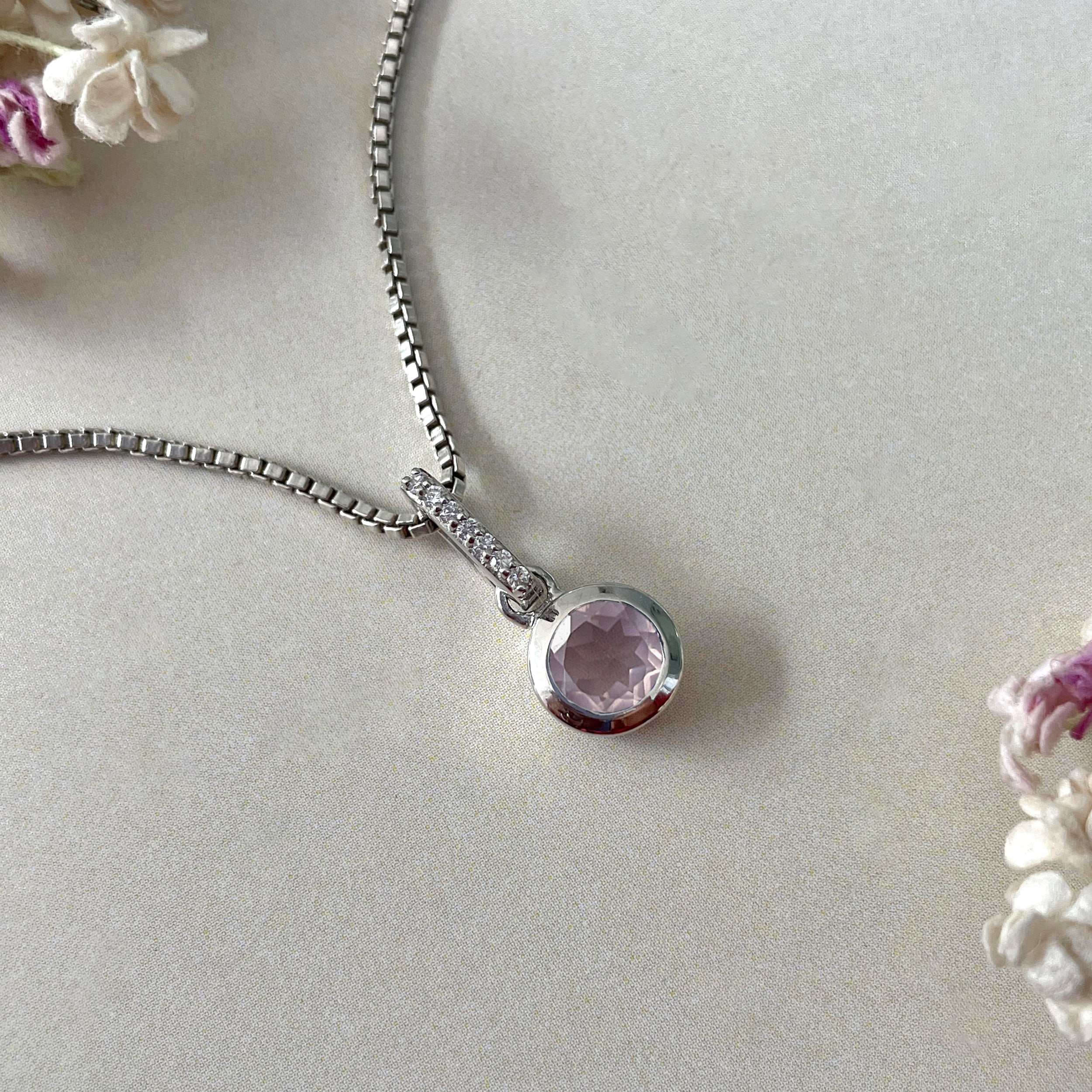 Rose Quartz & White Topaz Pendant-(RSQ-SP-958.)