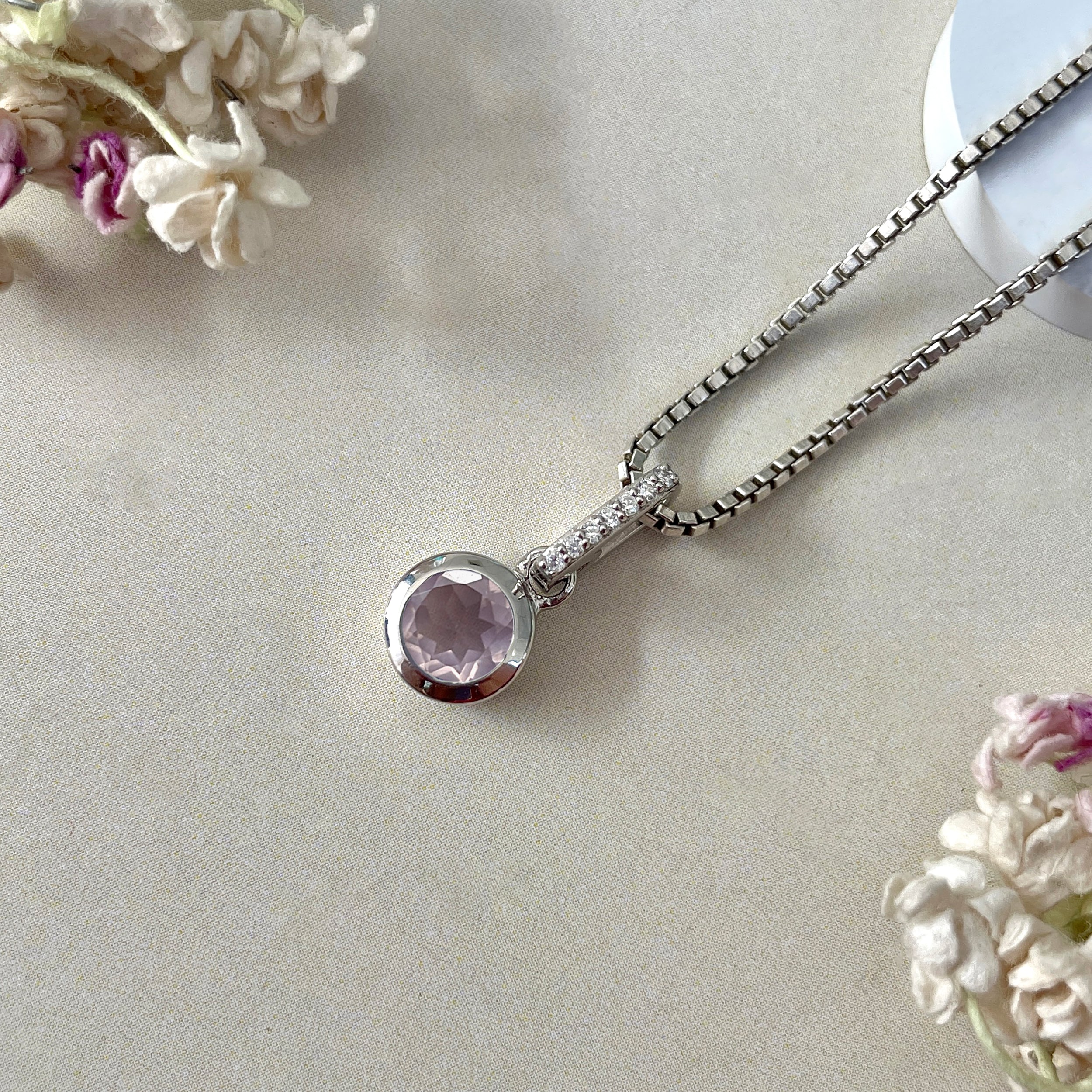 Rose Quartz & White Topaz Pendant-(RSQ-SP-958.)