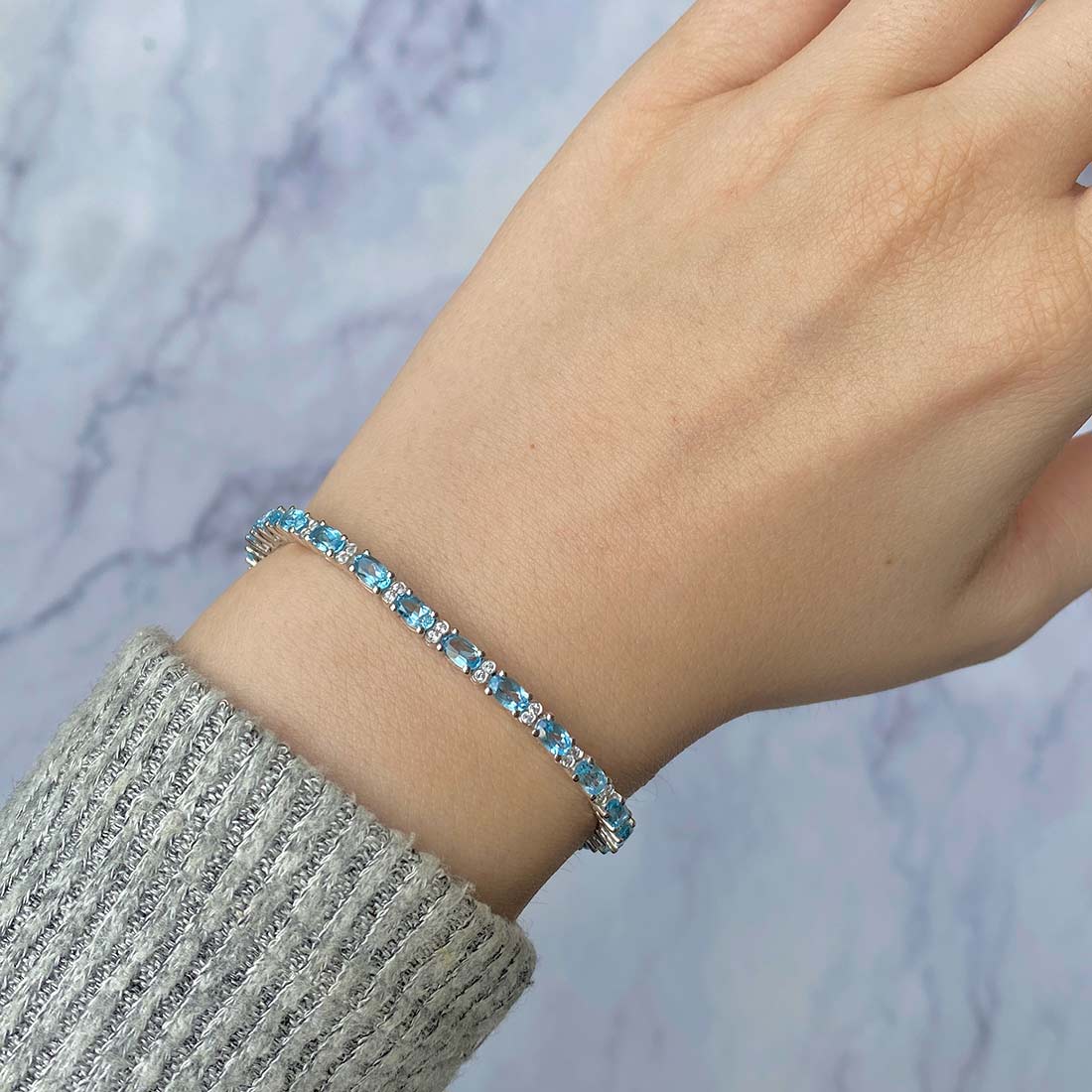 Swiss Blue Topaz & White Topaz Bracelet-(SBTZ-SB-110.)