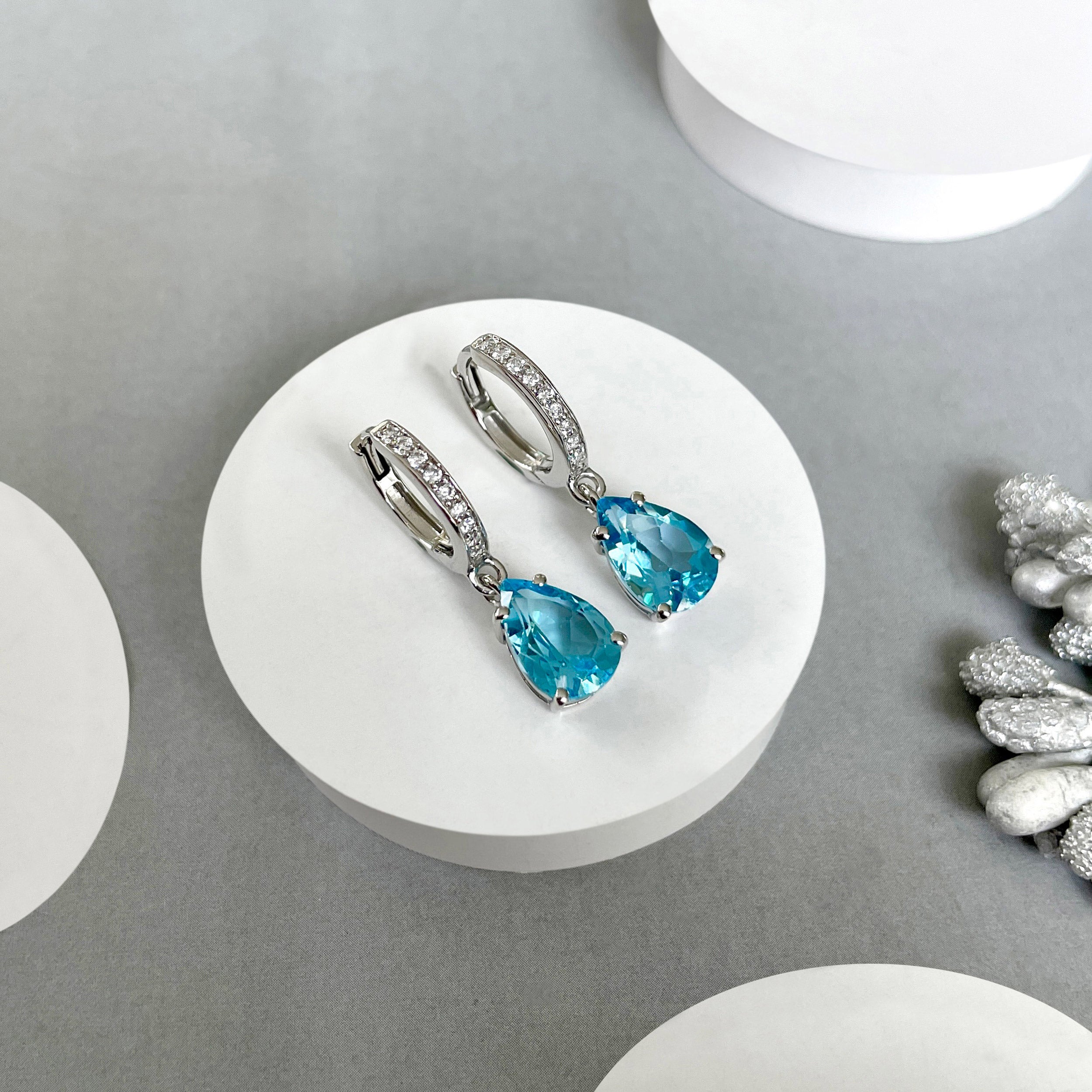 Swiss Blue Topaz Hoop Earrings-(SBTZ-SE-1223.)