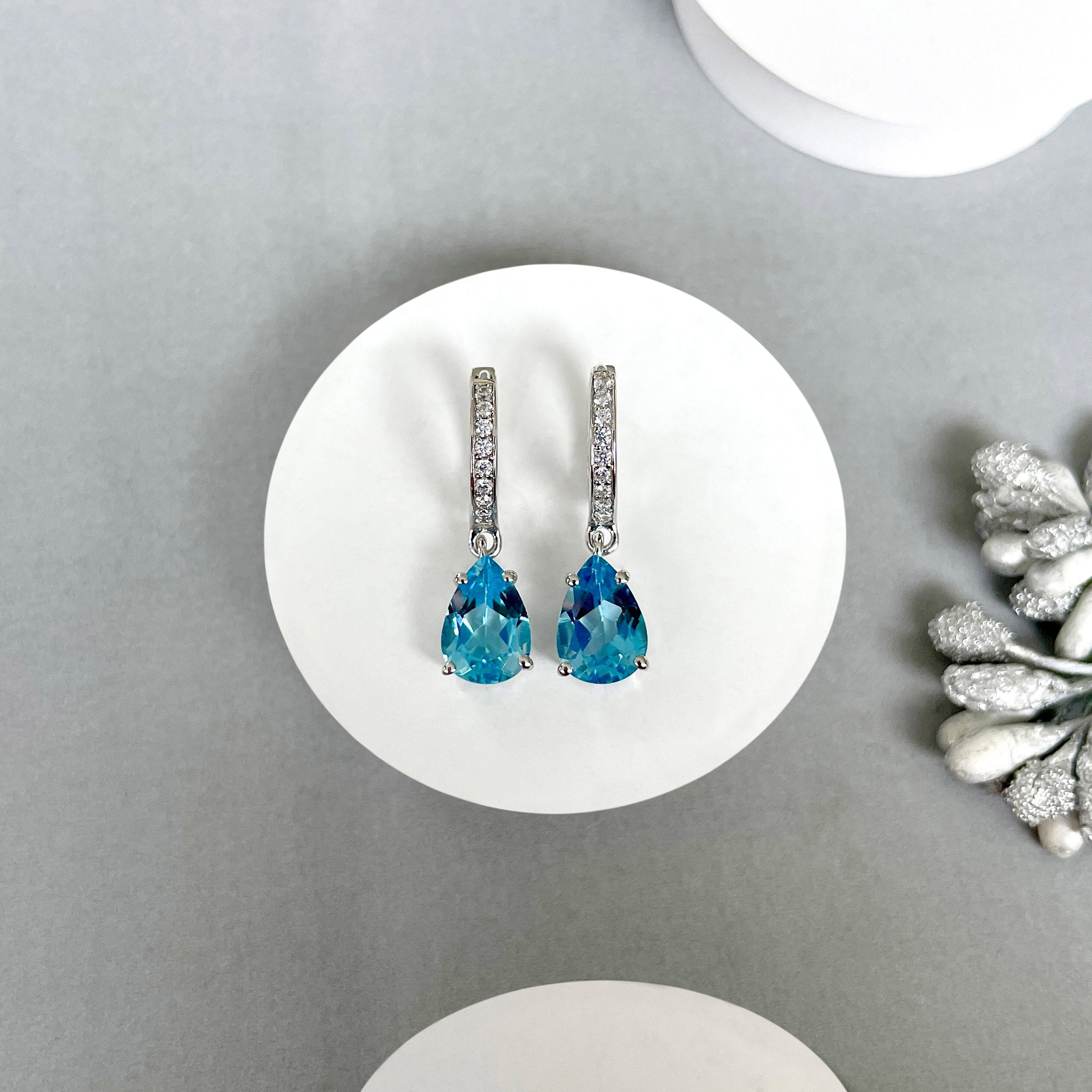 Swiss Blue Topaz Hoop Earrings-(SBTZ-SE-1223.)