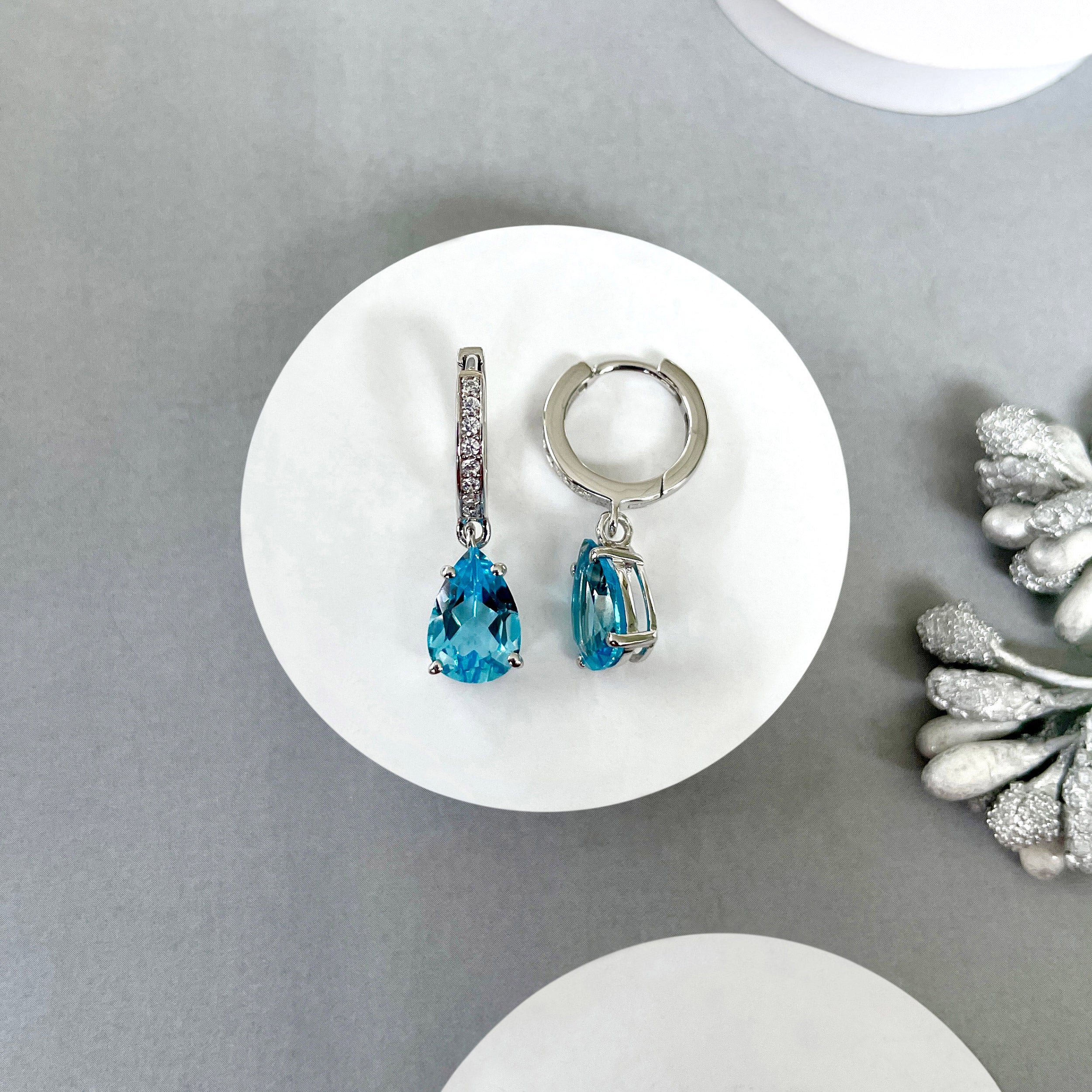 Swiss Blue Topaz Hoop Earrings-(SBTZ-SE-1223.)