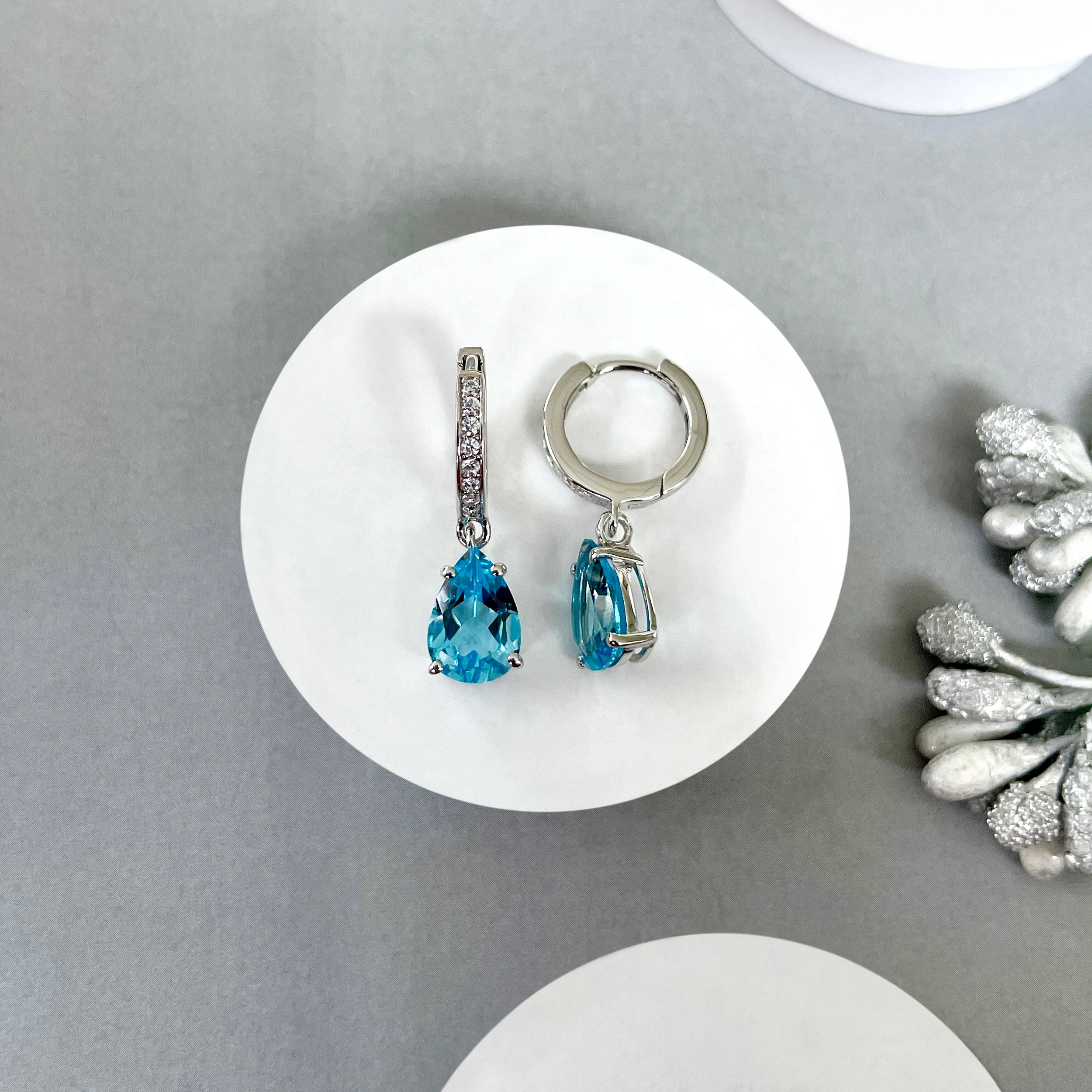 Swiss Blue Topaz Leverback Earring-(SBTZ-SE-1223.)