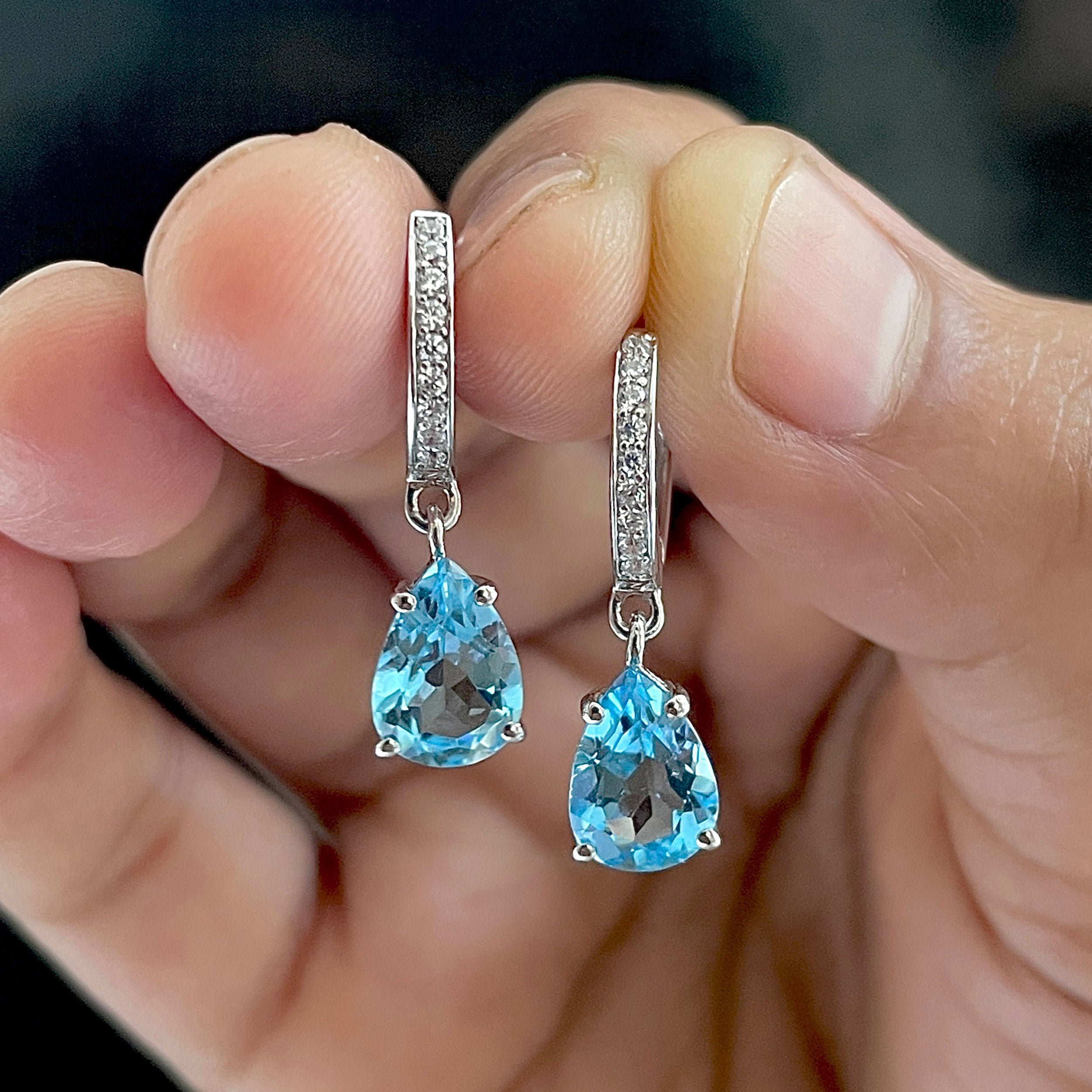 Swiss Blue Topaz Hoop Earrings-(SBTZ-SE-1223.)