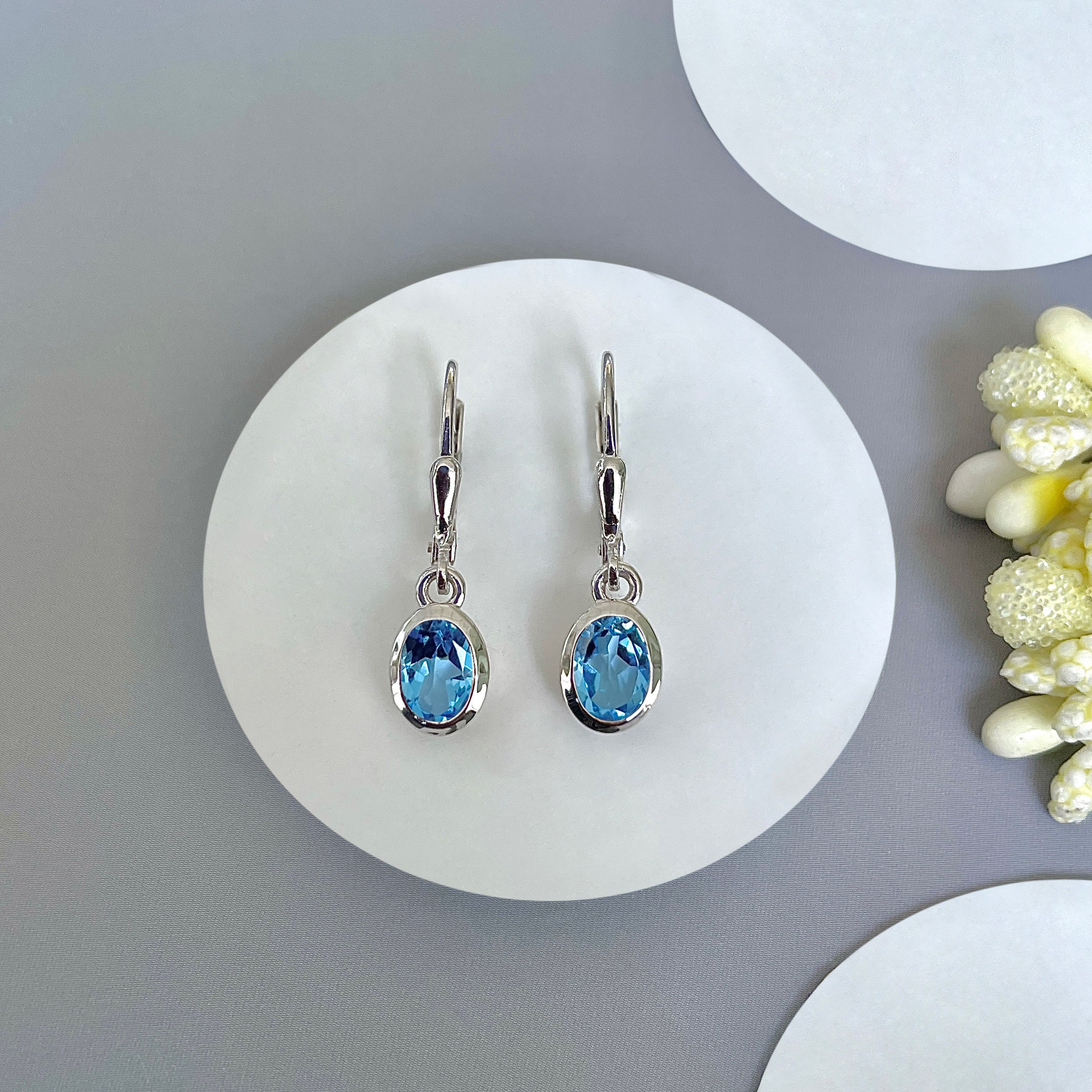Swiss Blue Topaz Leverback Earring-(SBTZ-SE-1316.)