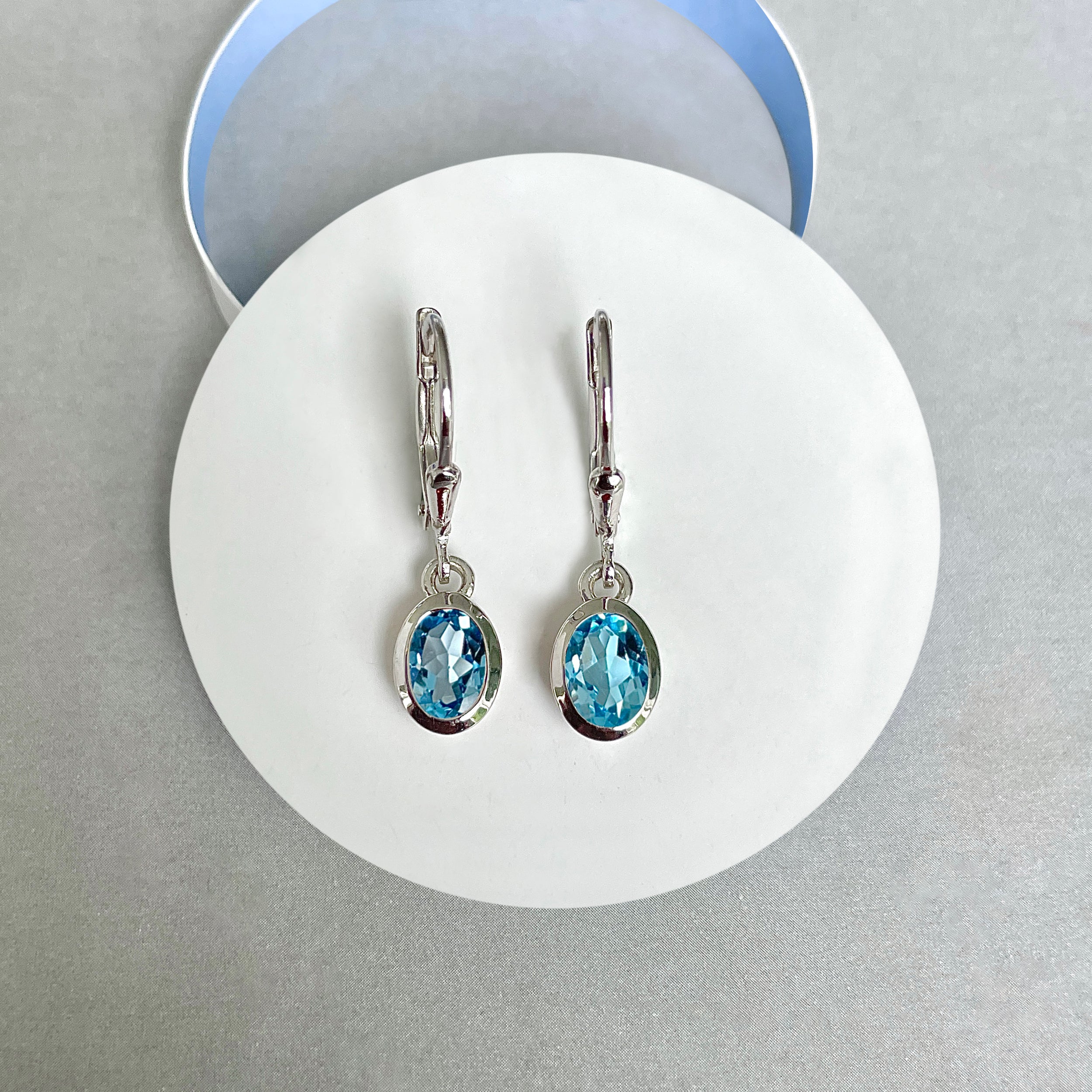 Swiss Blue Topaz Leverback Earrings-(SBTZ-SE-1316.)