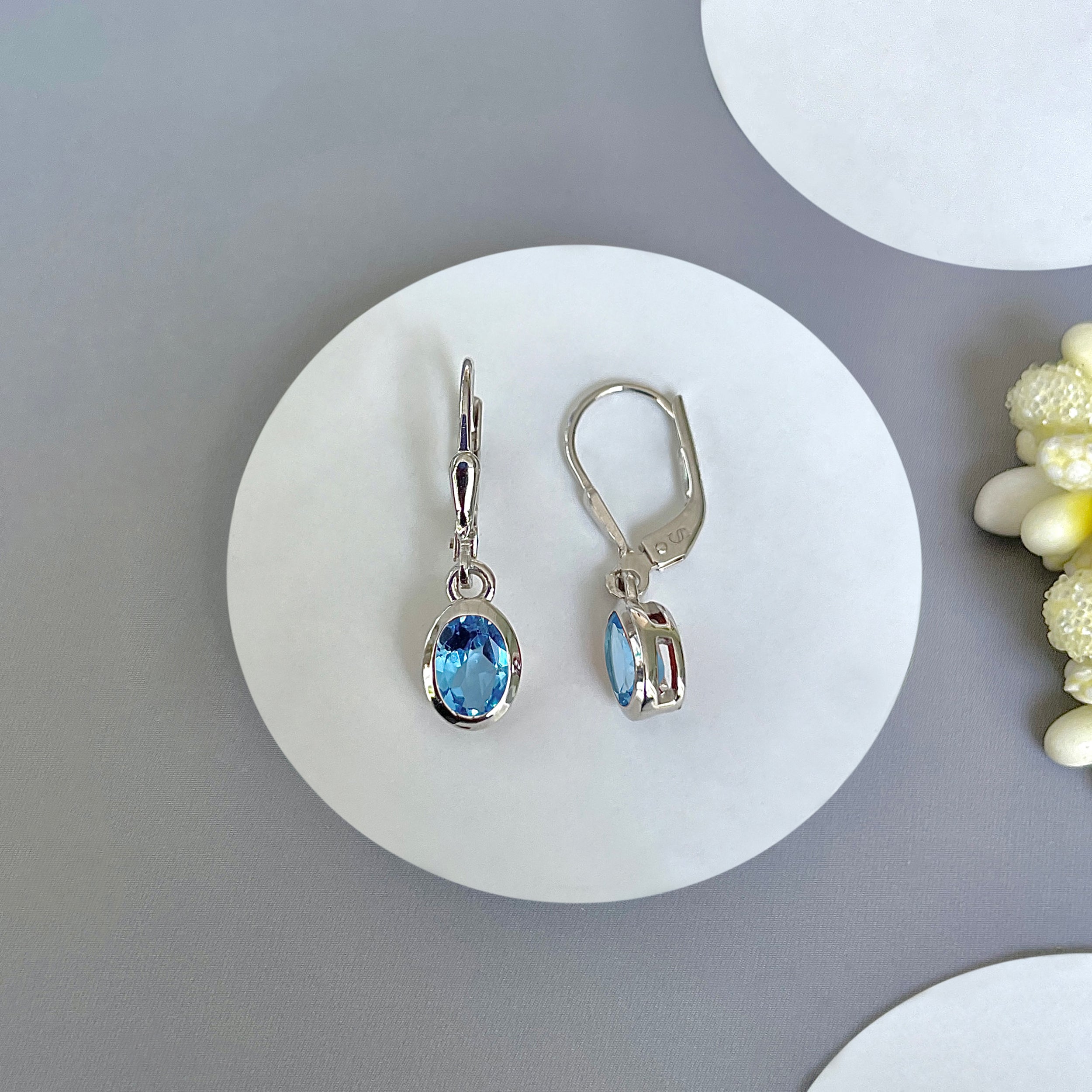 Swiss Blue Topaz Leverback Earring-(SBTZ-SE-1316.)