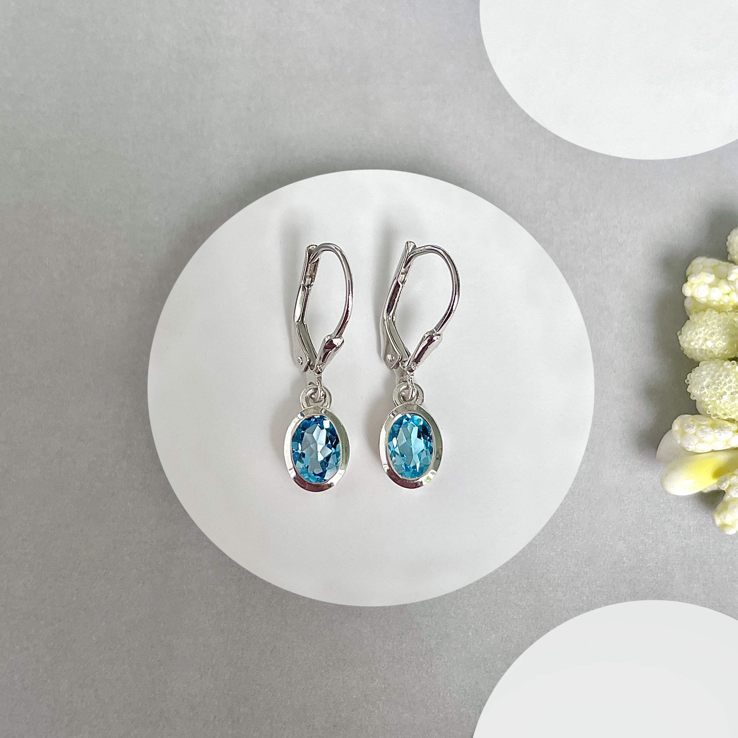 Swiss Blue Topaz Leverback Earrings-(SBTZ-SE-1316.)