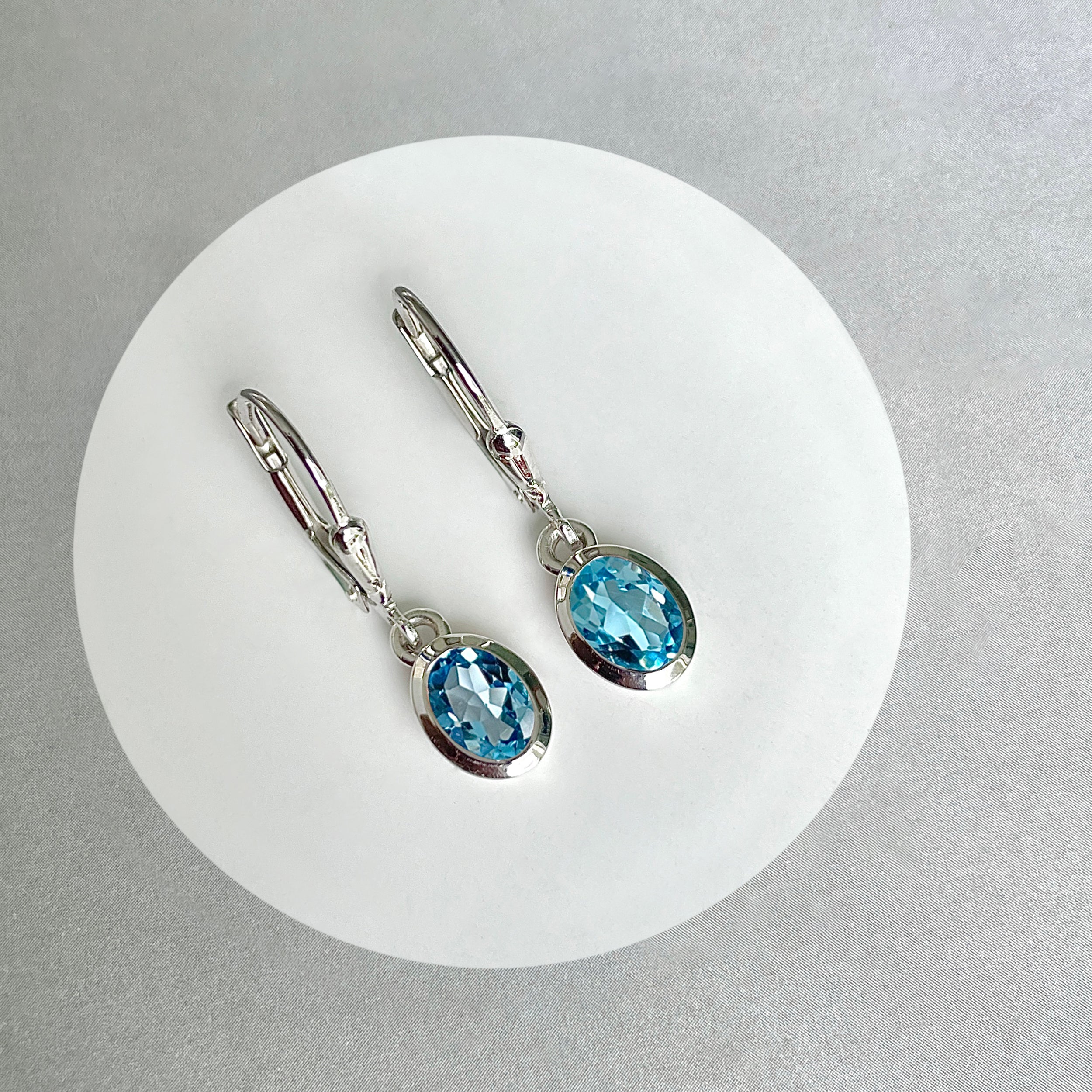 Swiss Blue Topaz Leverback Earrings-(SBTZ-SE-1316.)