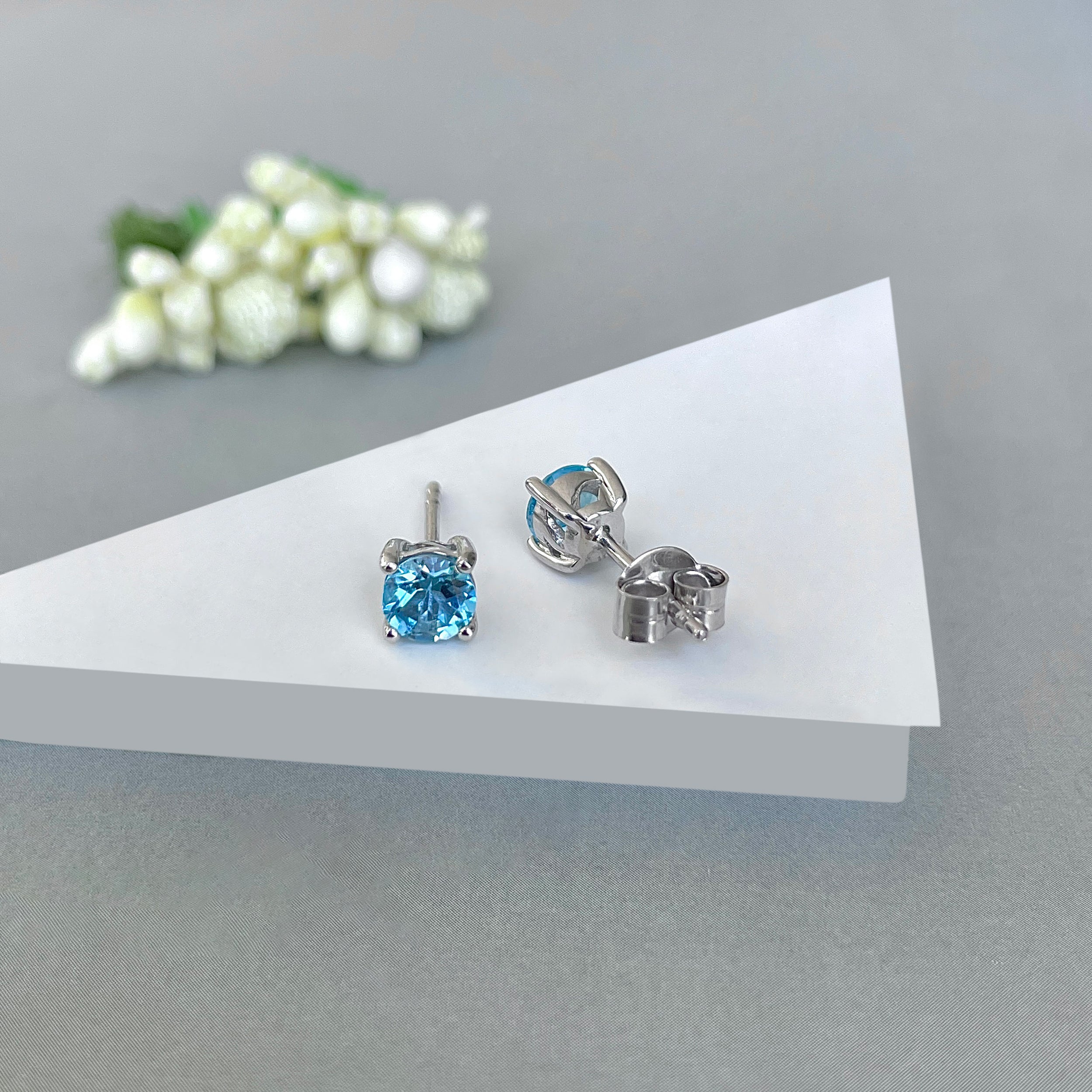 Swiss Blue Topaz Stud Earring-(SBTZ-SE-1321.)