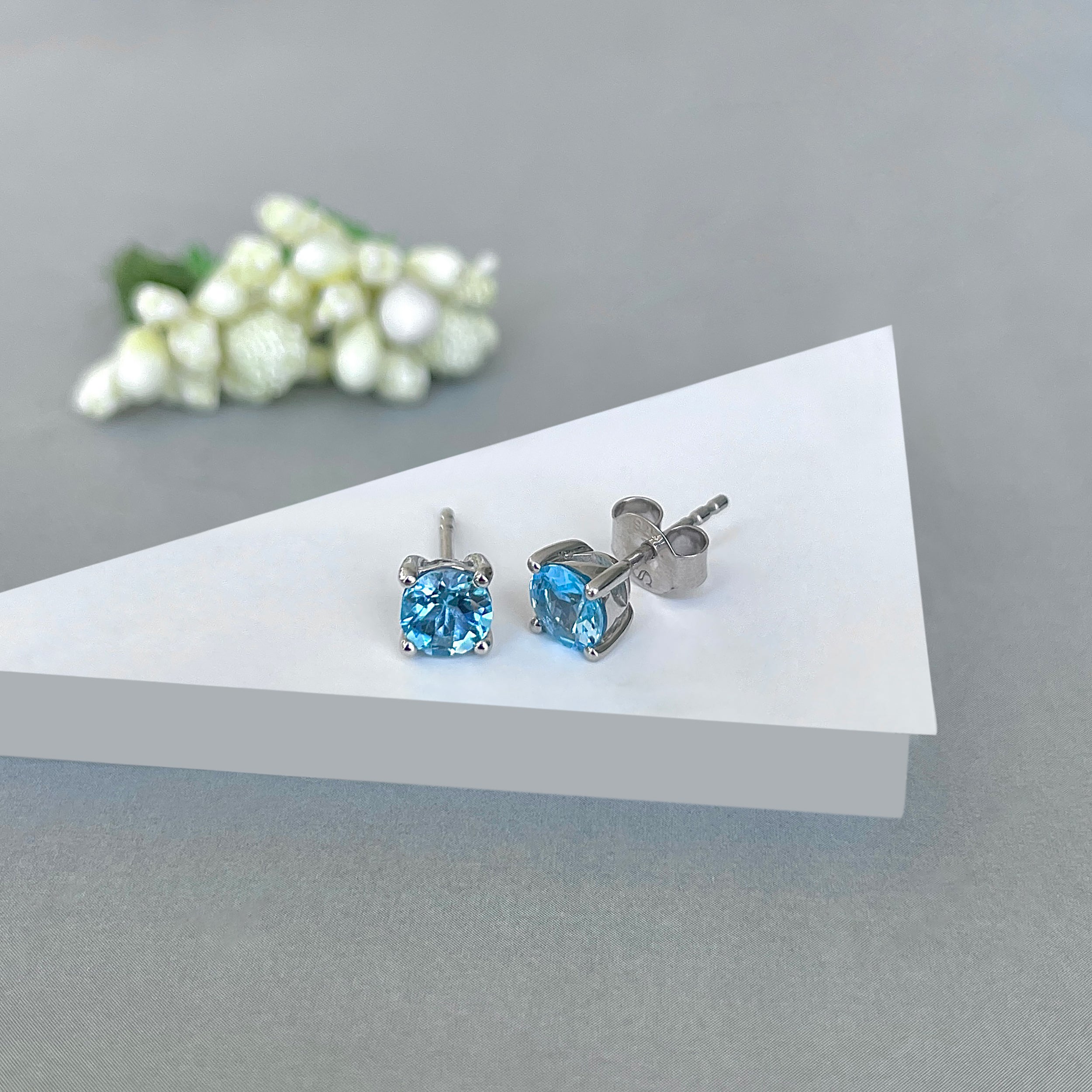 Swiss Blue Topaz Stud Earring-(SBTZ-SE-1321.)