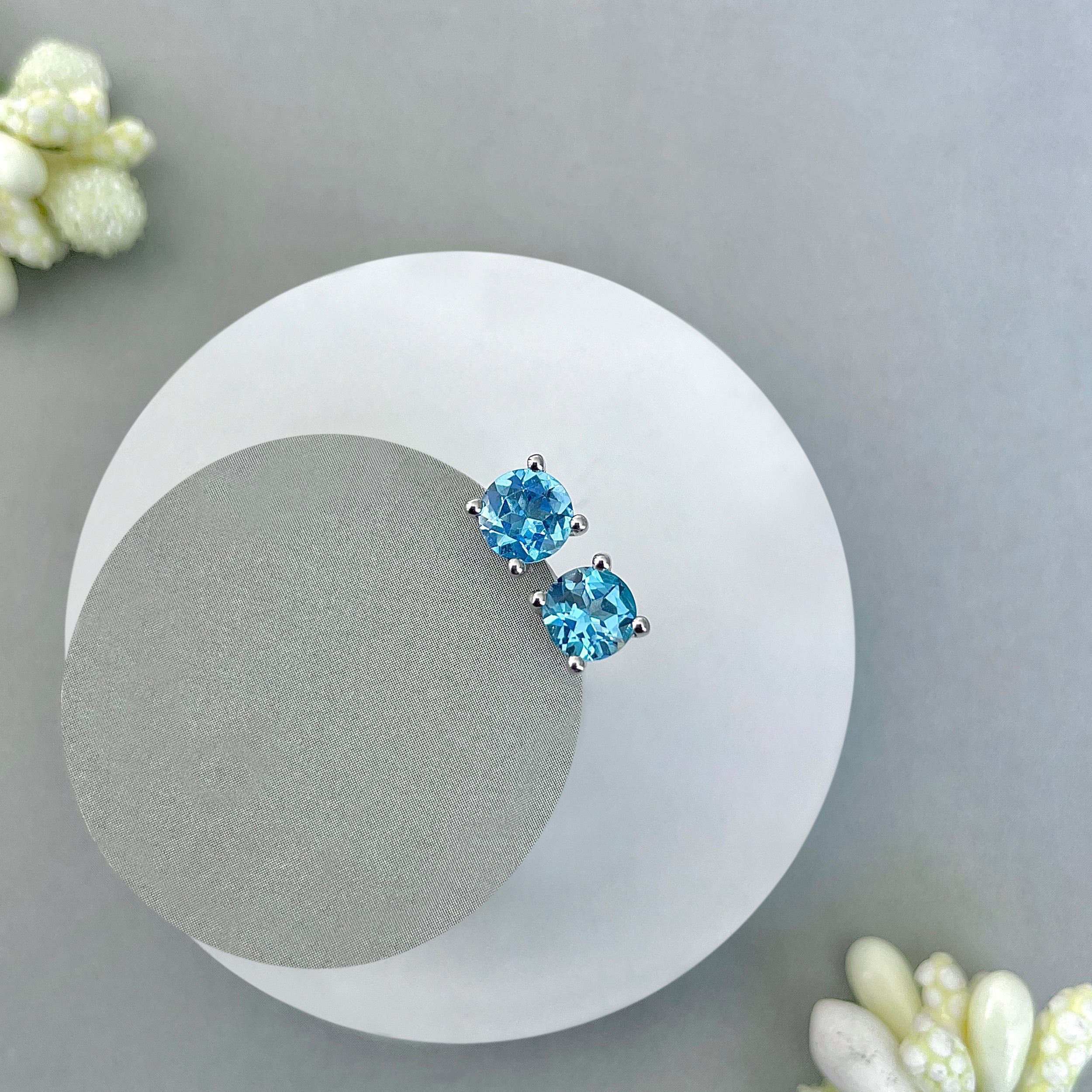Swiss Blue Topaz Stud Earring-(SBTZ-SE-1321.)