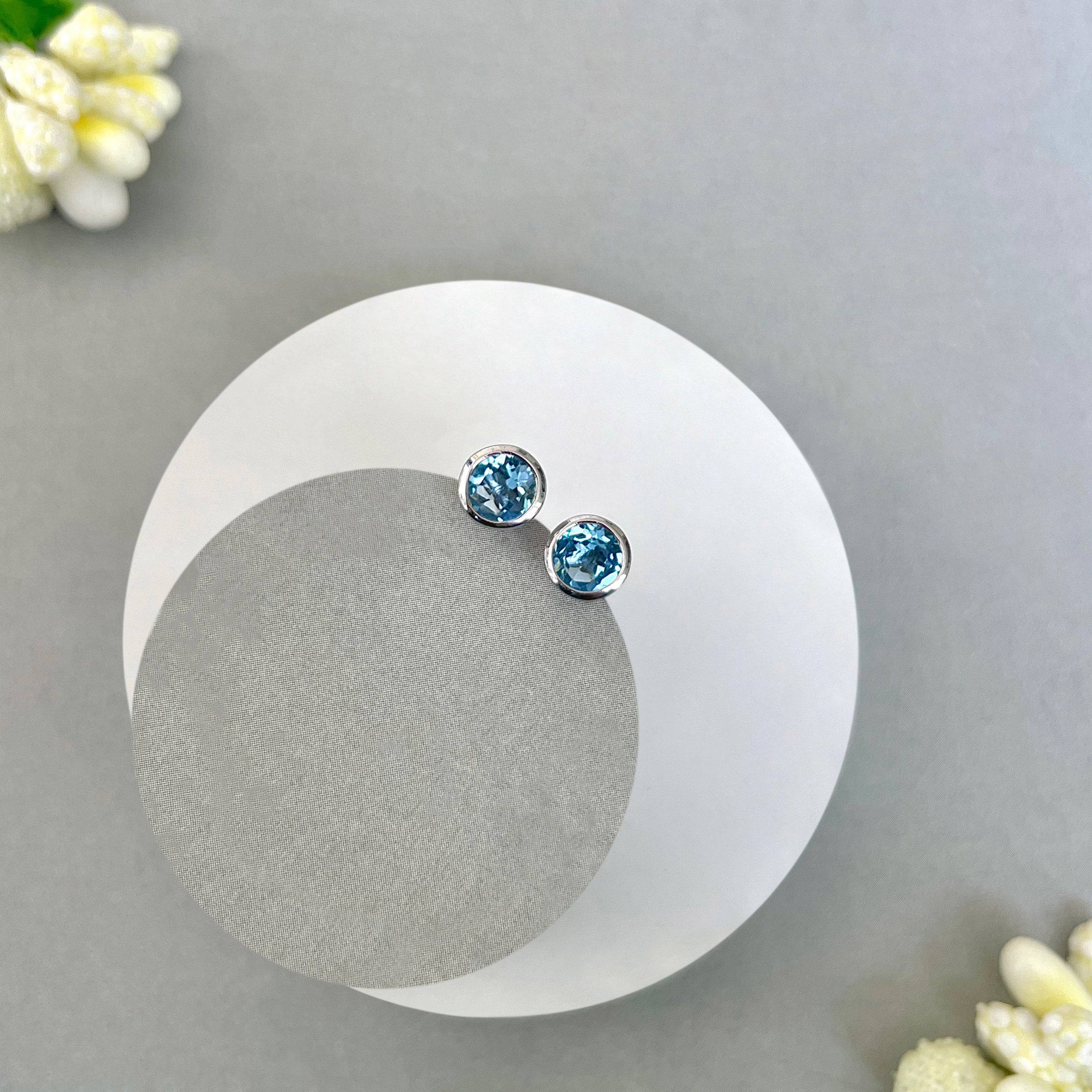 Swiss Blue Topaz Stud Earring-(SBTZ-SE-1375.)