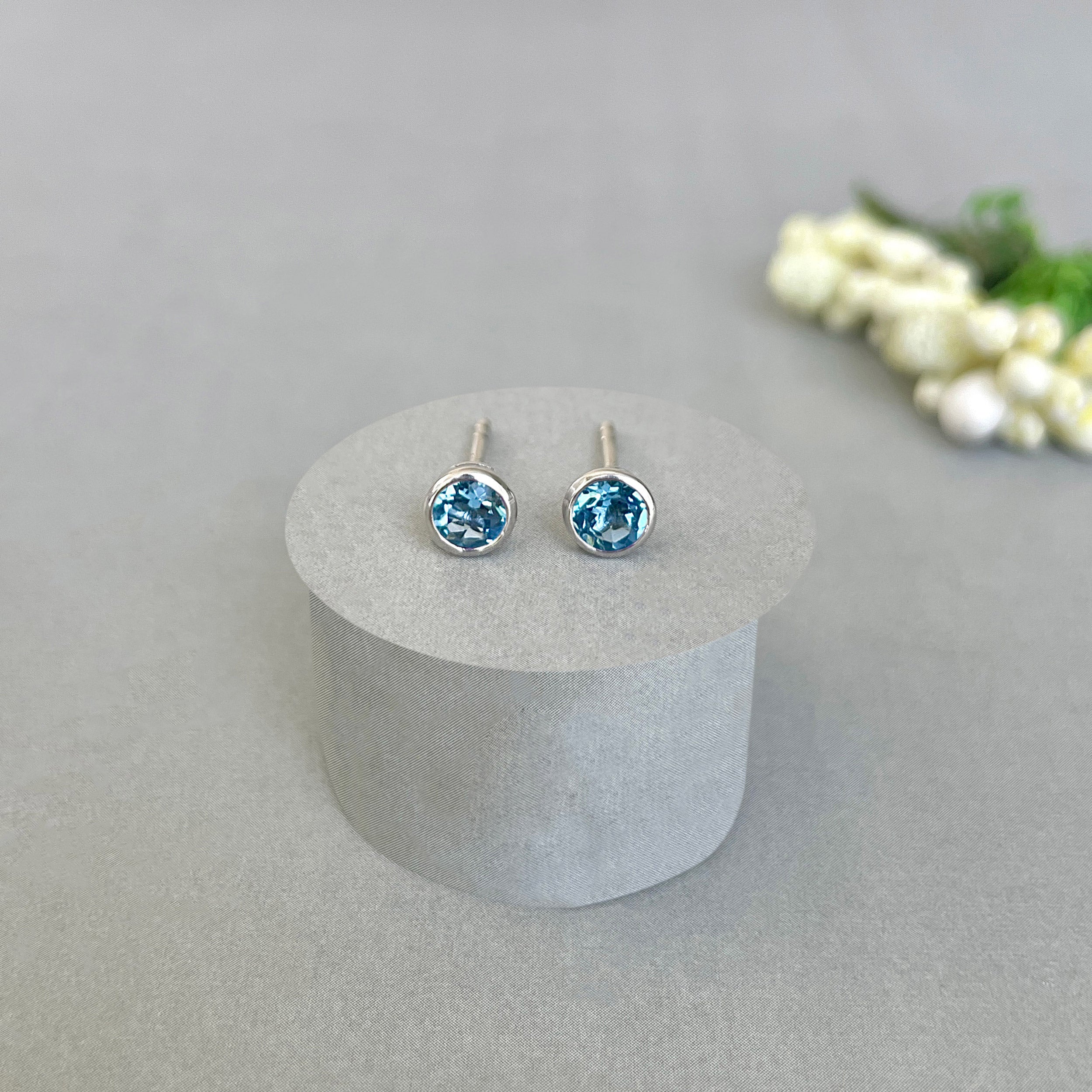 Swiss Blue Topaz Stud Earring-(SBTZ-SE-1375.)