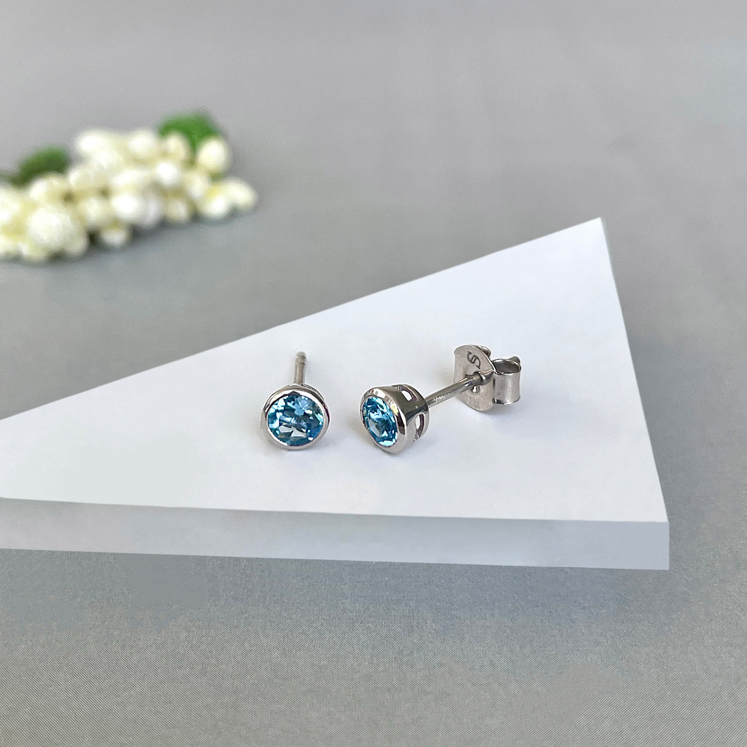Swiss Blue Topaz Stud Earring-(SBTZ-SE-1375.)