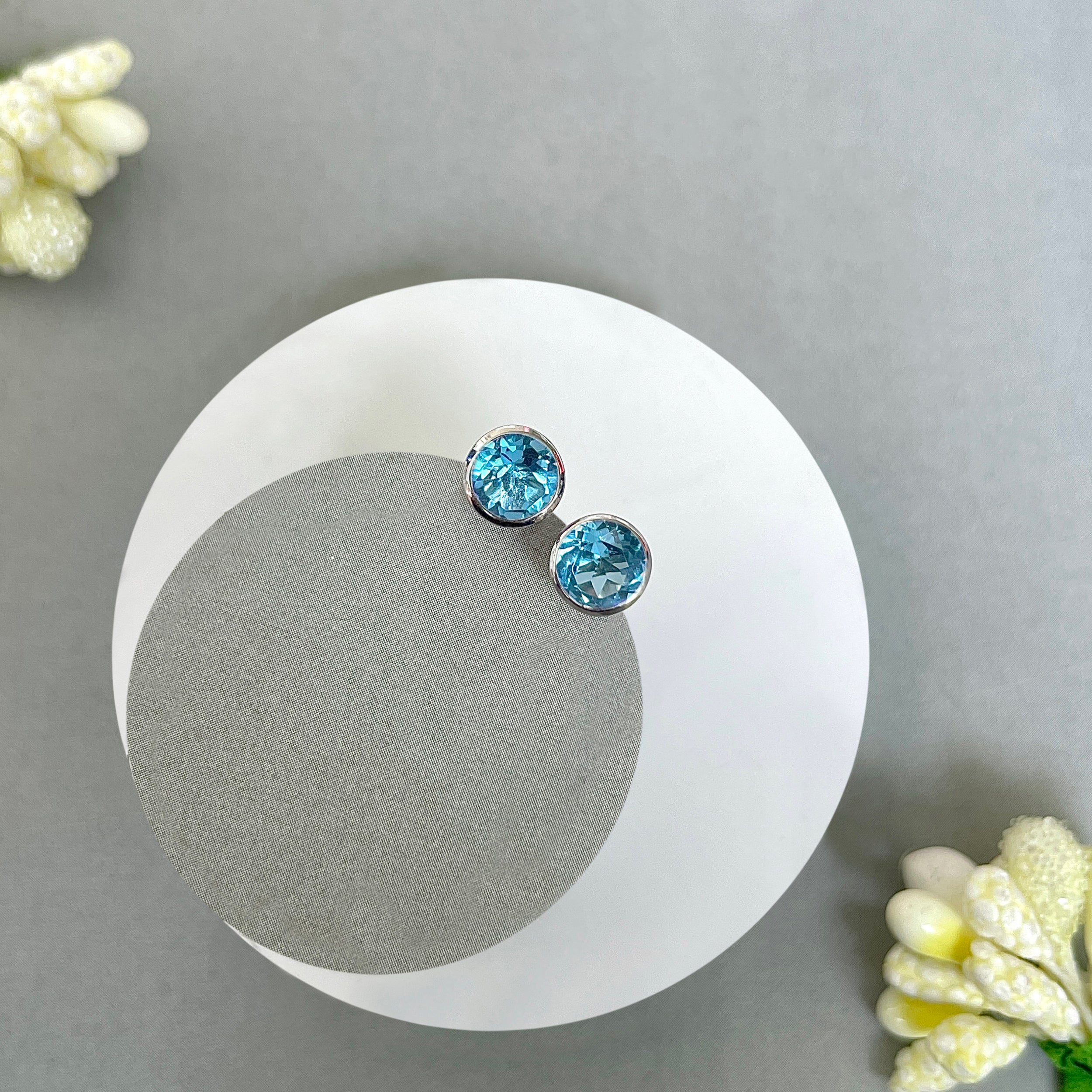 Swiss Blue Topaz Stud Earring-(SBTZ-SE-1425.)