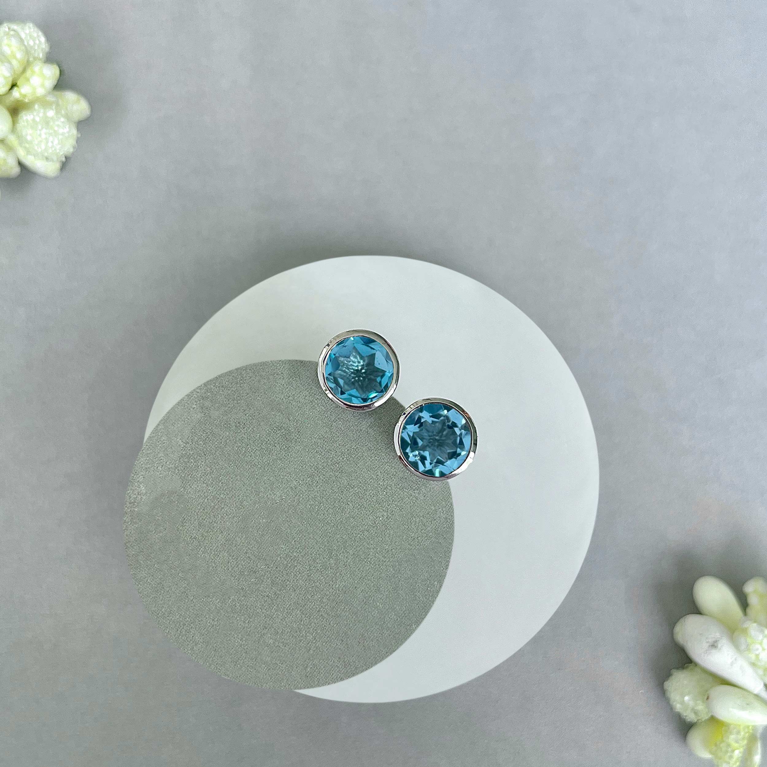 Swiss Blue Topaz Stud Earrings-(SBTZ-SE-1426.)