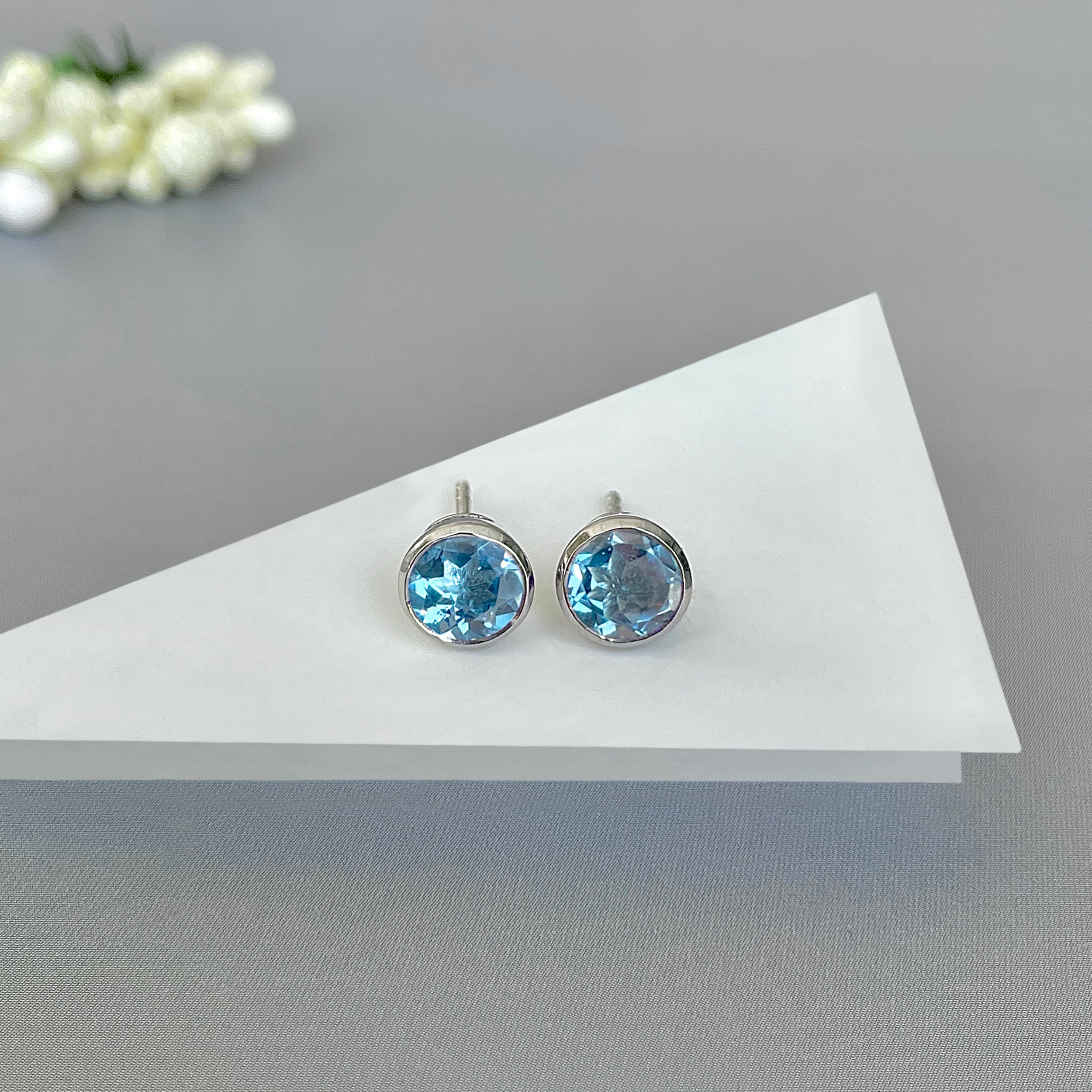 Swiss Blue Topaz Stud Earring-(SBTZ-SE-1426.)