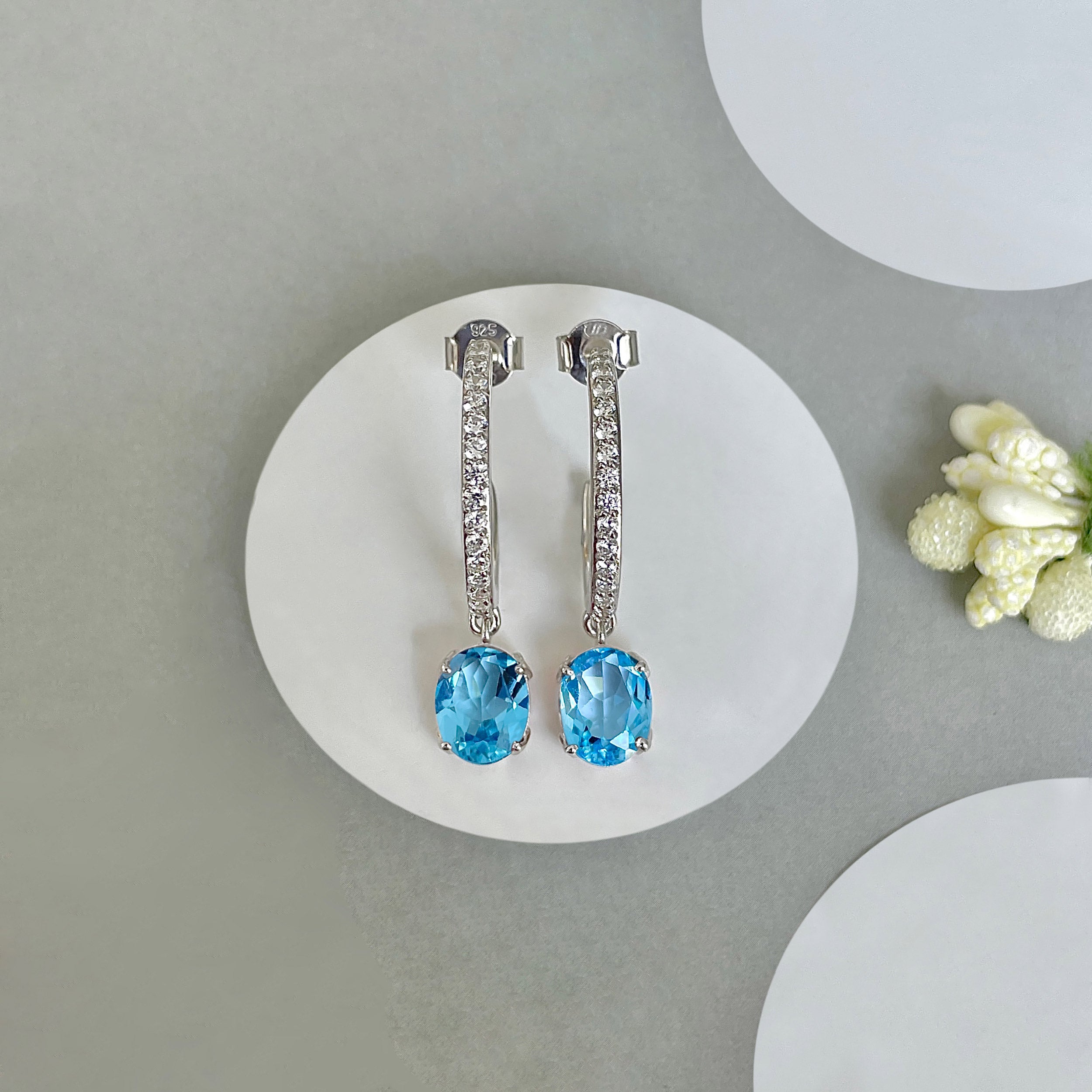 Swiss Blue Topaz Hoop Earring-(SBTZ-SE-1469.)