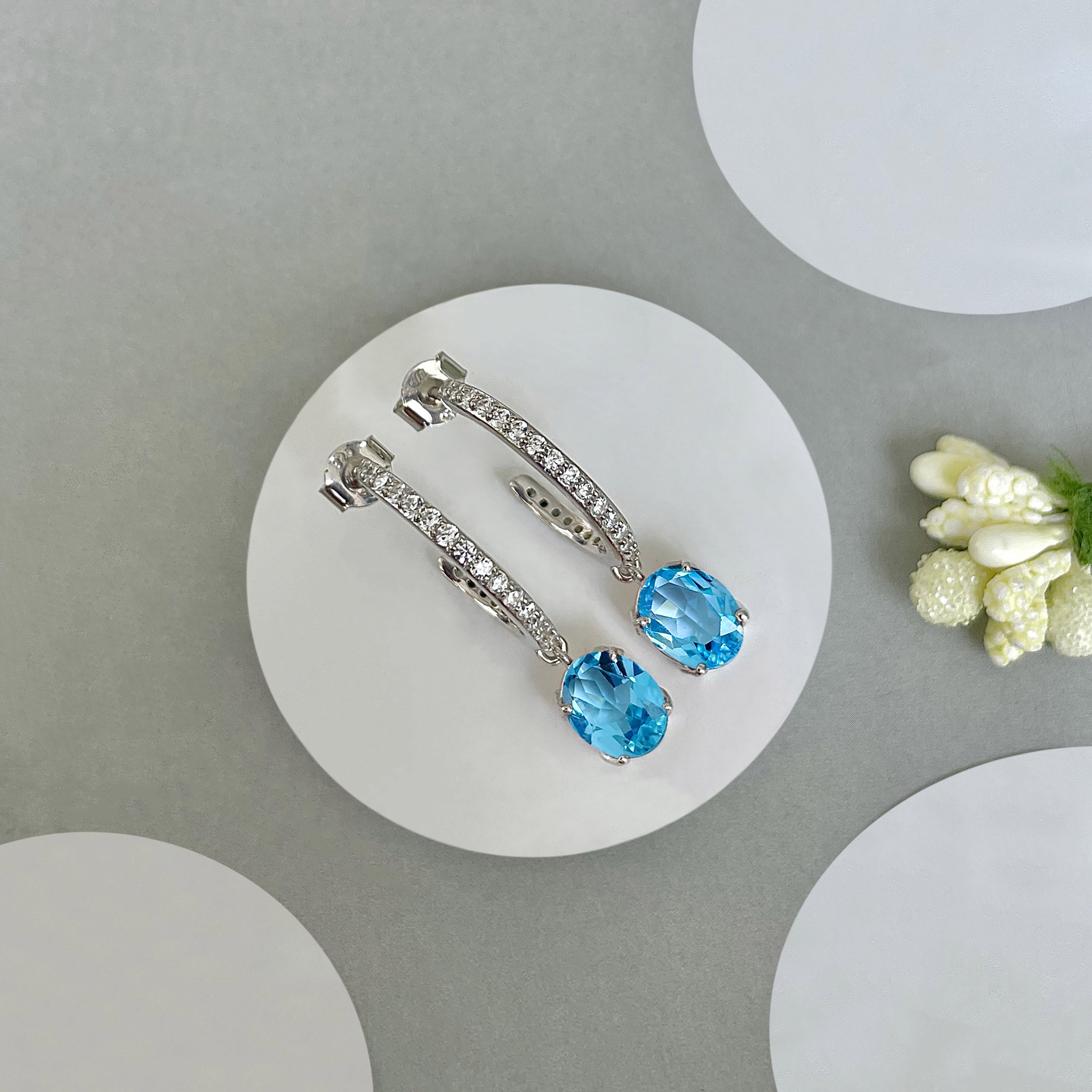 Swiss Blue Topaz Hoop Earring-(SBTZ-SE-1469.)