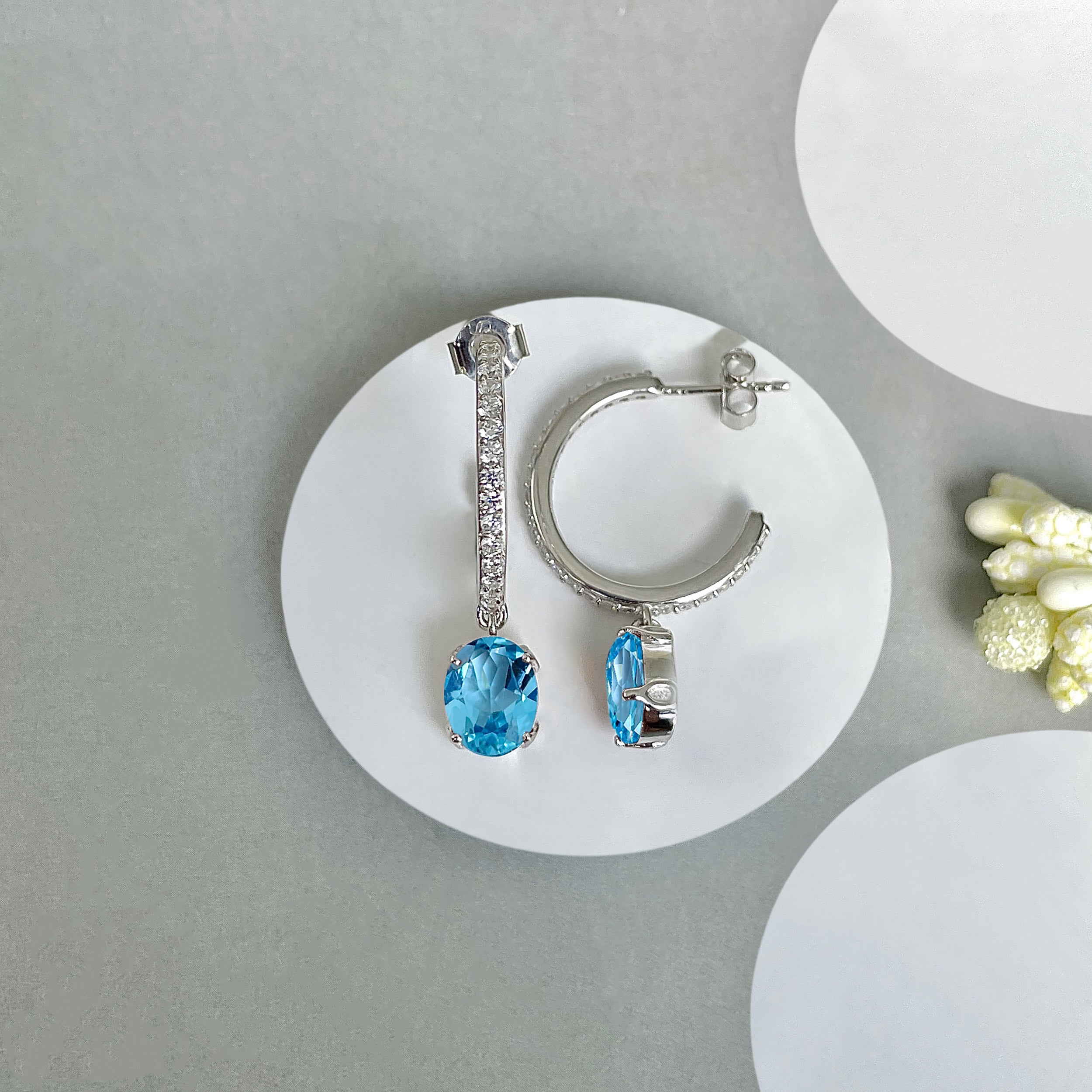 Swiss Blue Topaz Hoop Earring-(SBTZ-SE-1469.)